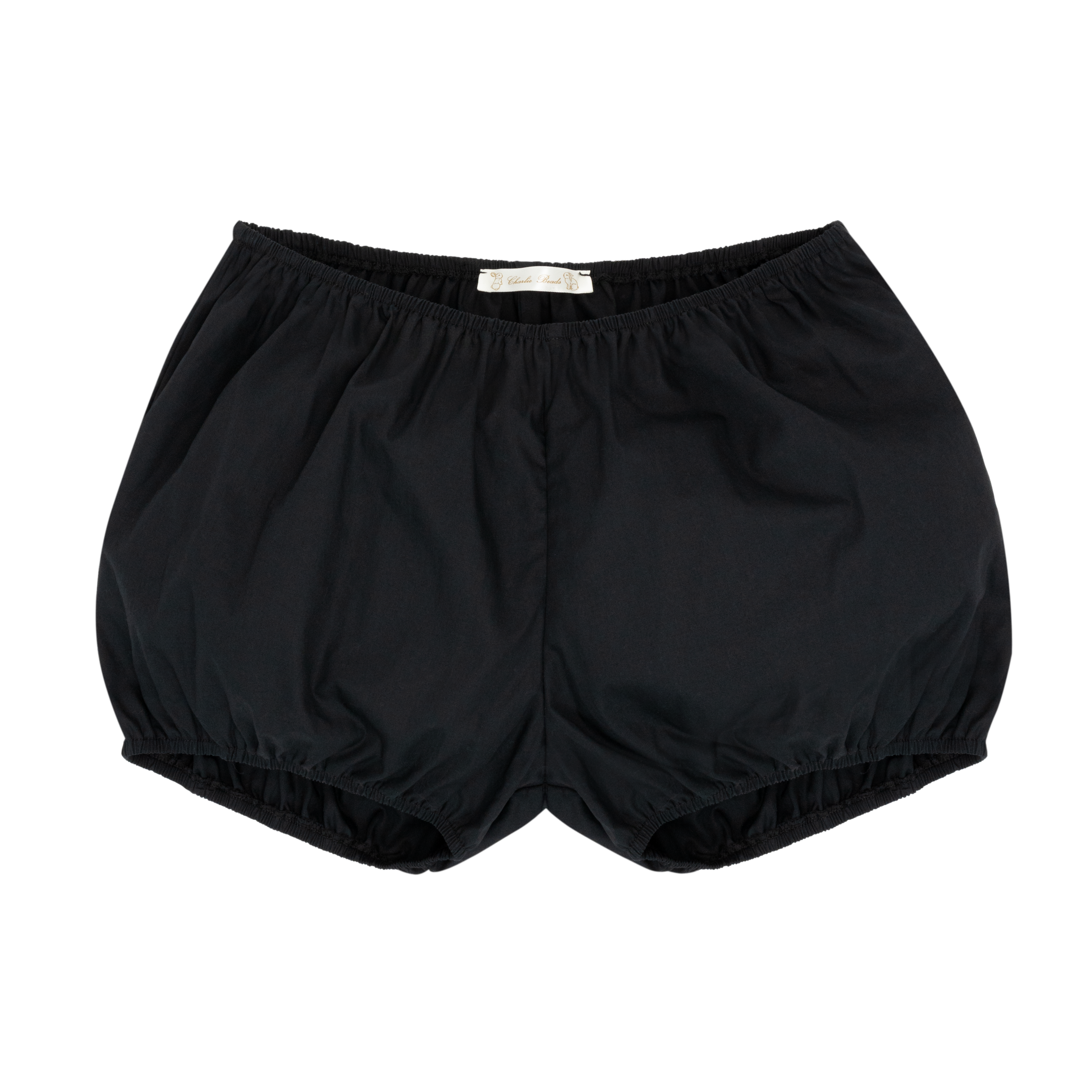 Black babydoll bloomers made with upcycled deadstock cotton, soft women’s lounge shorts