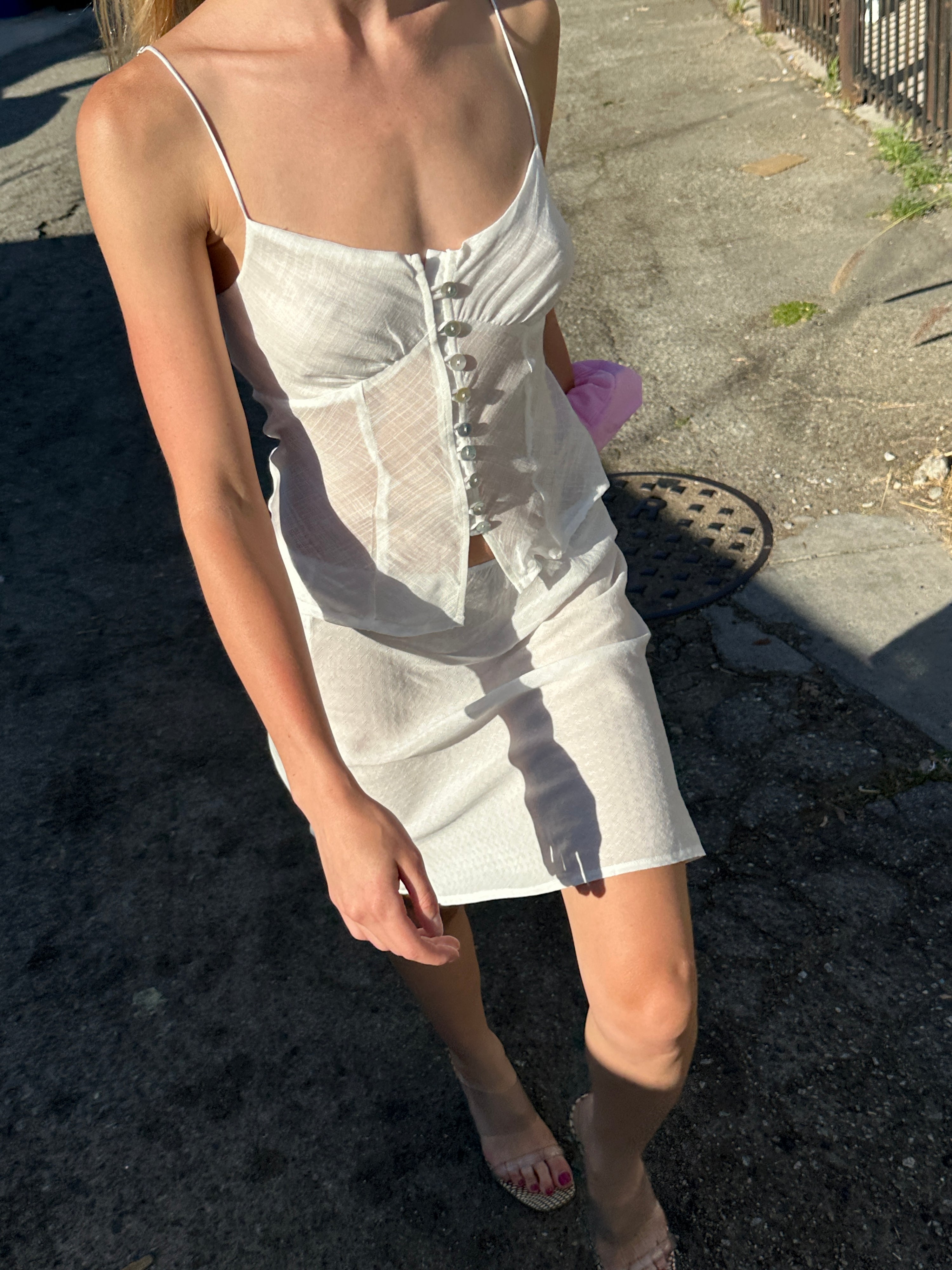 Women’s pointelle cotton silk blend mini skirt with elastic waist