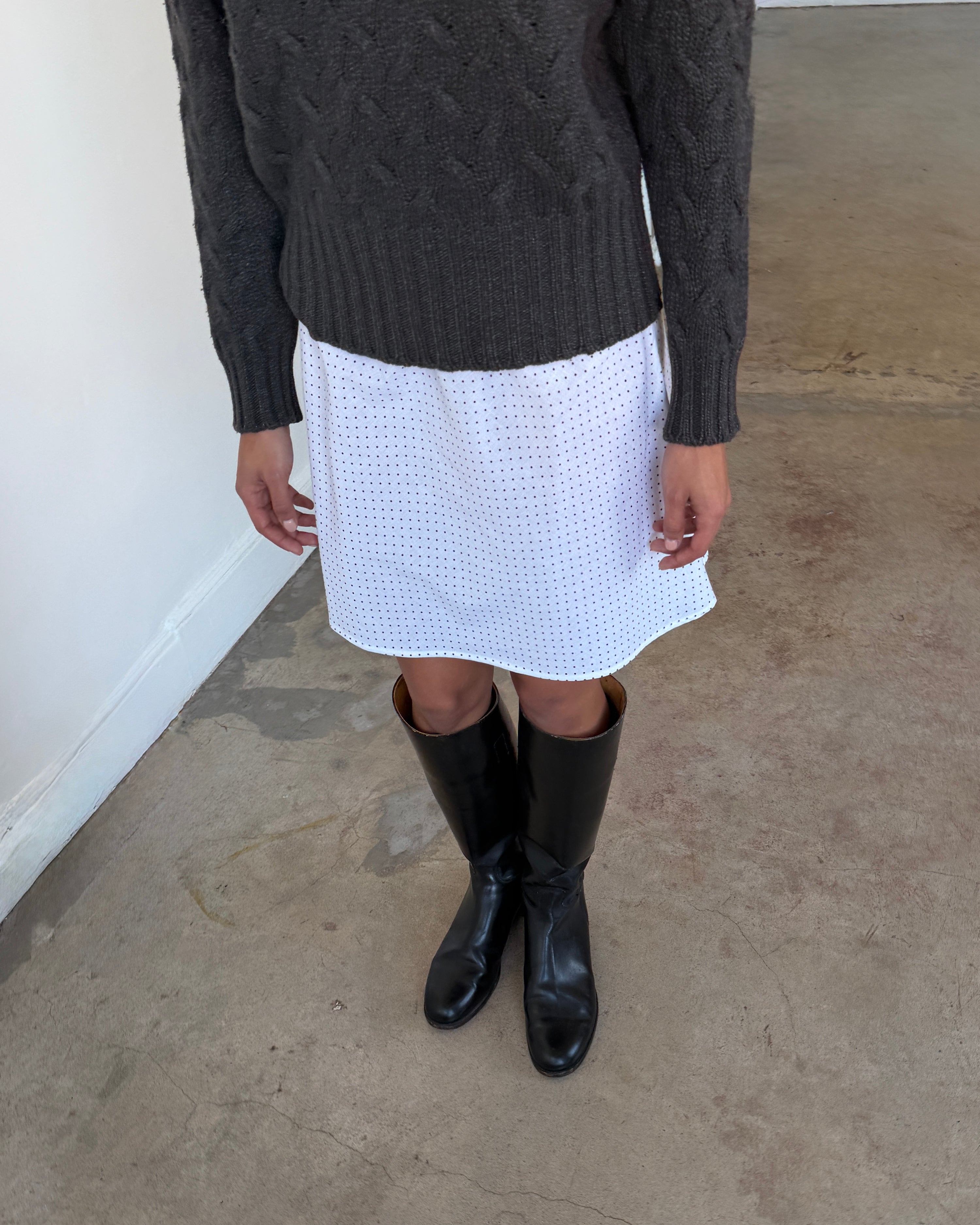 The 90's Bias Mini Skirt Navy Polka Dot