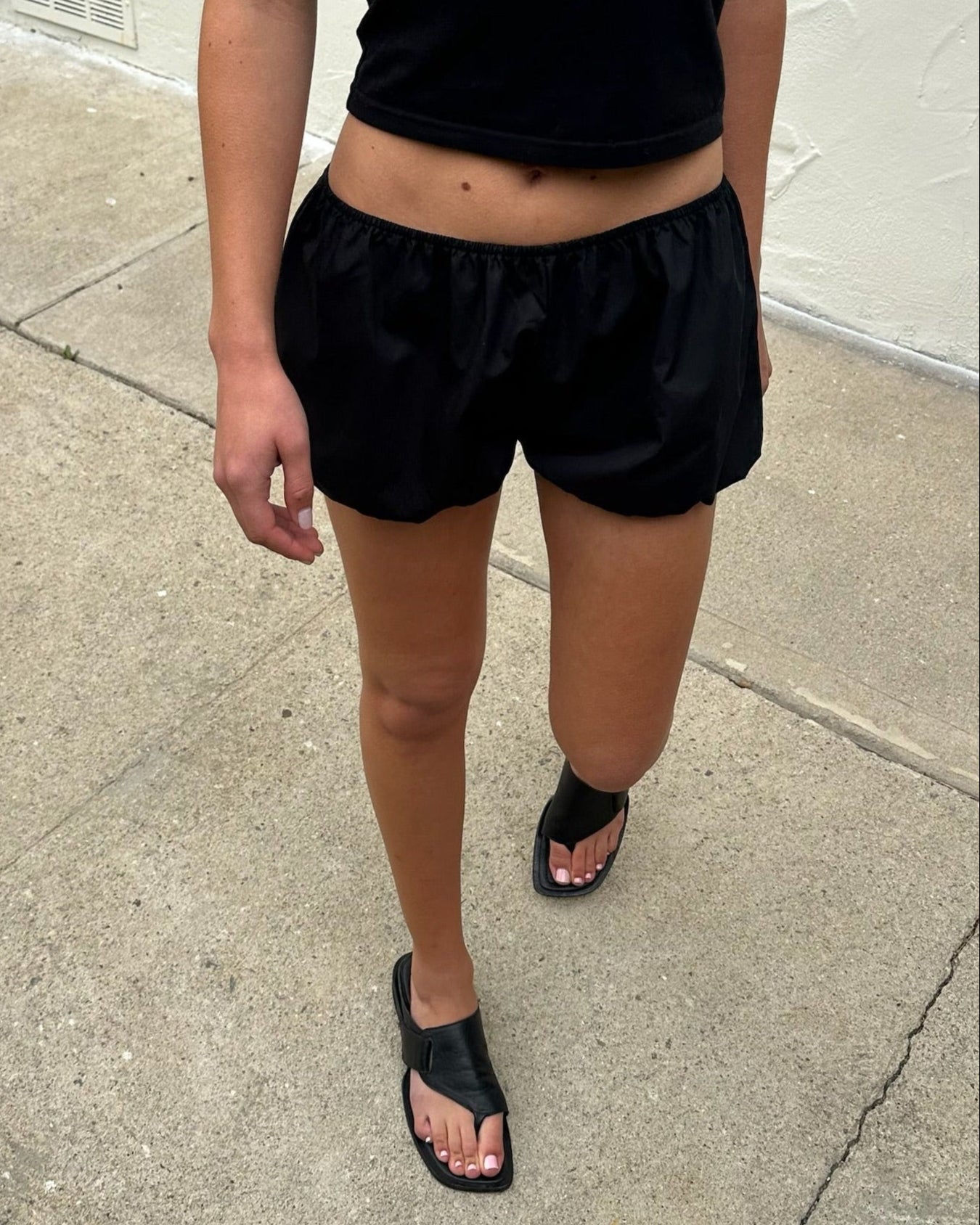 Black babydoll bloomers made with upcycled deadstock cotton, soft women’s lounge shorts