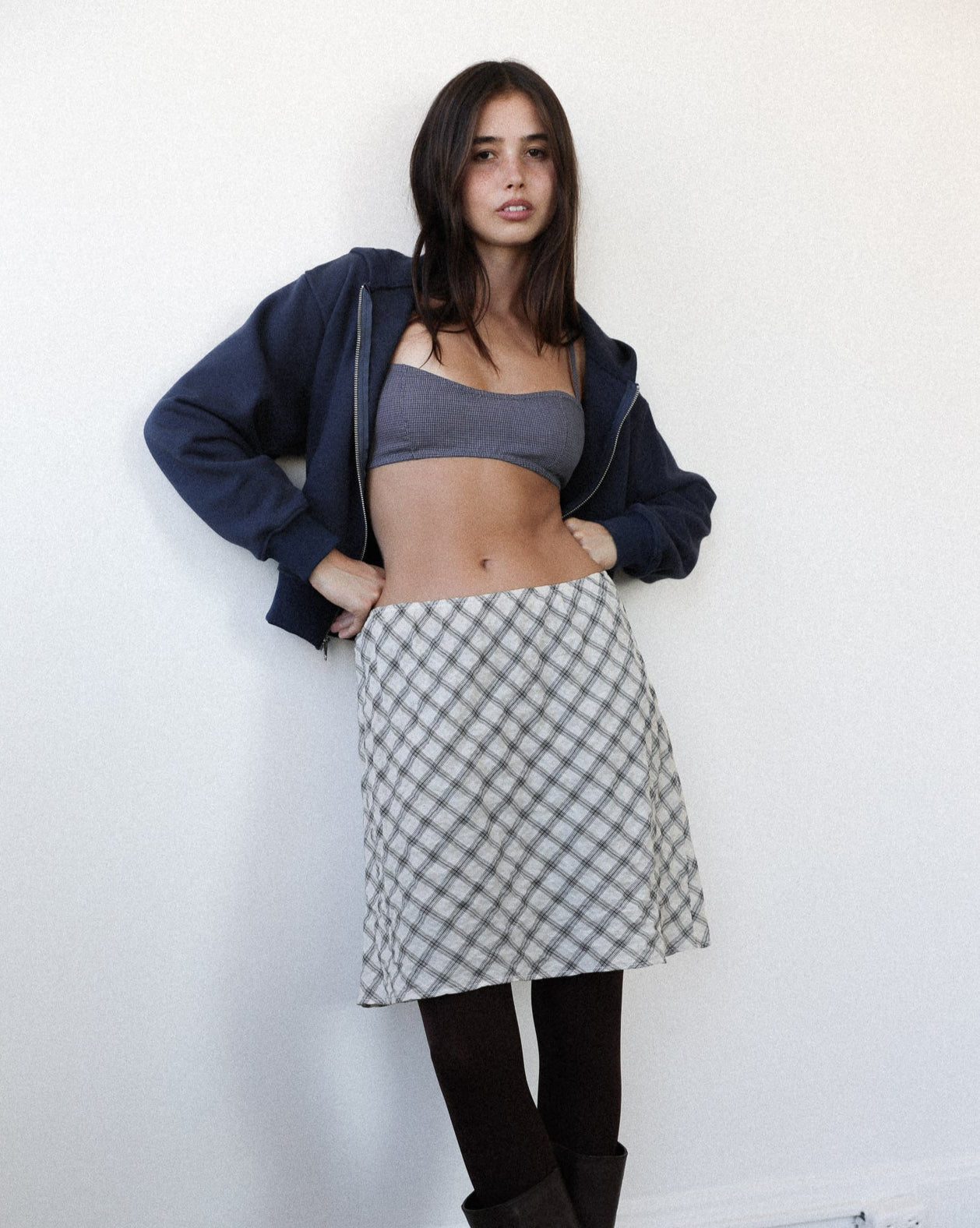 The 90's Bias Mini Skirt White and Black Plaid