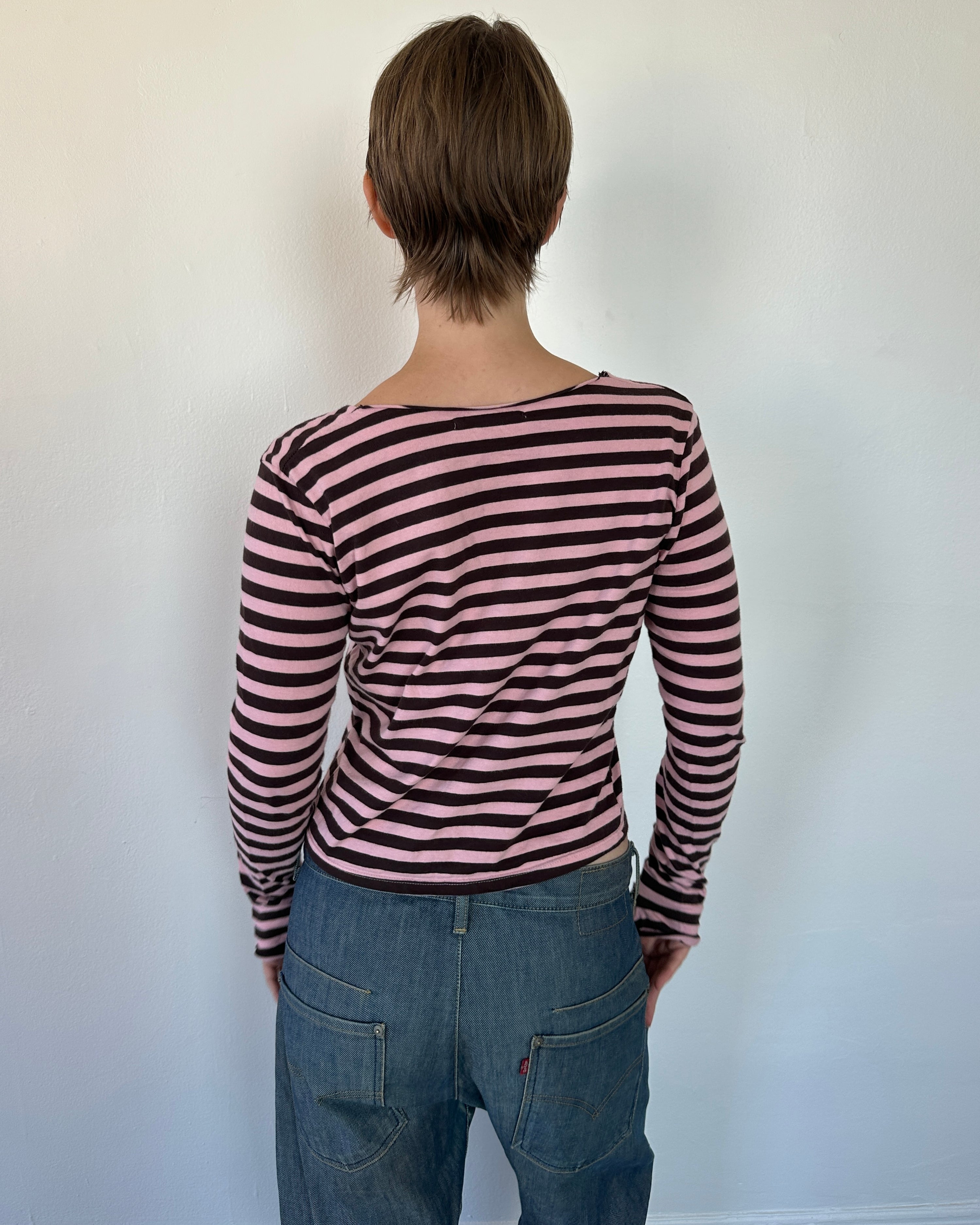 Jaden Long Sleeve Pink Brown Stripe Tee