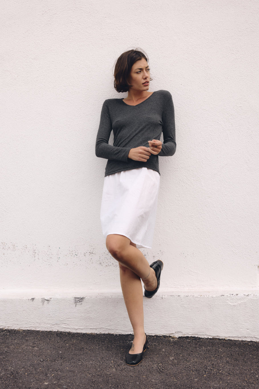 The Hiro V-Neck Grey Rib Tee
