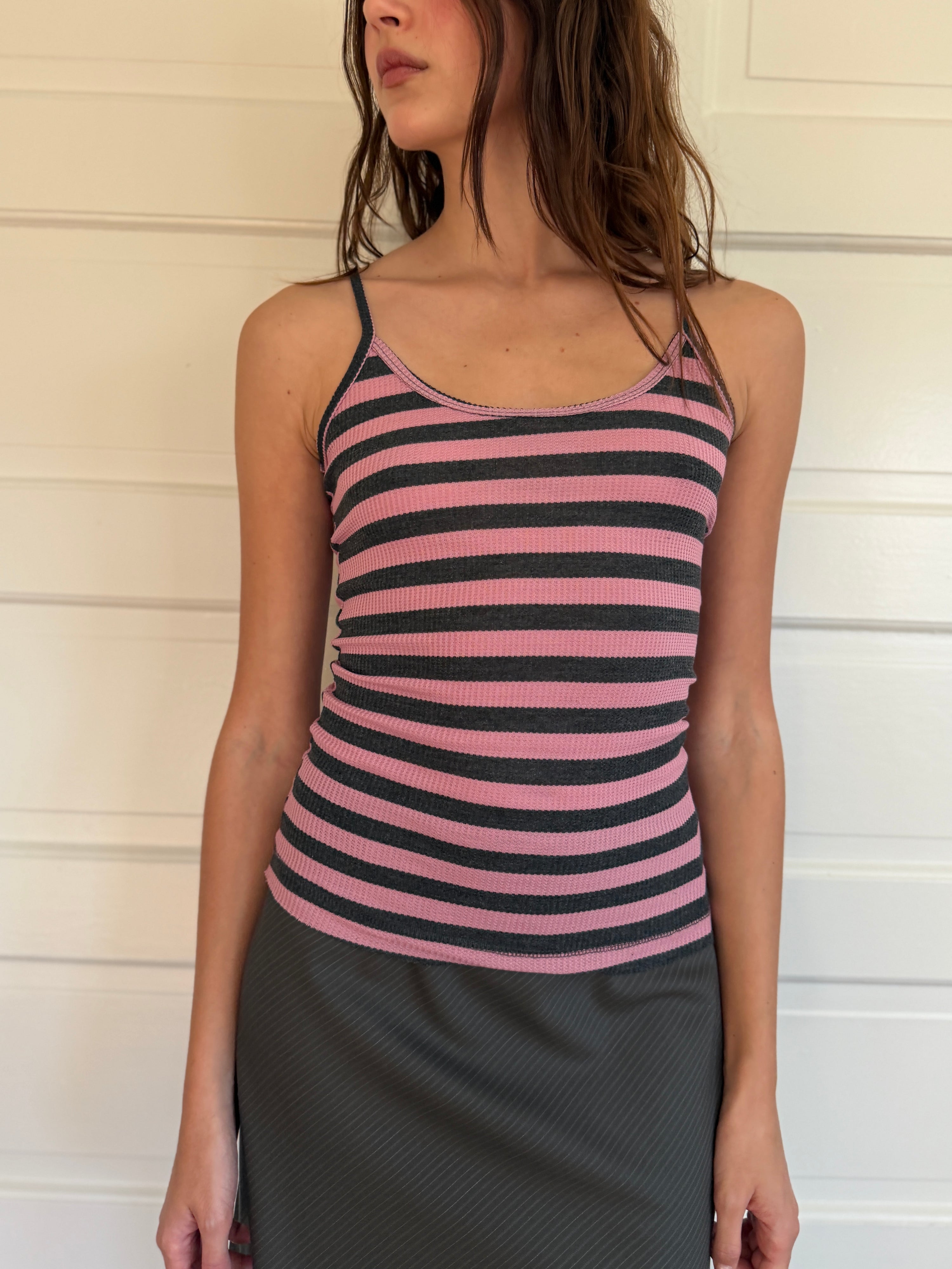 Starla Pink and Grey Waffle Tank Top