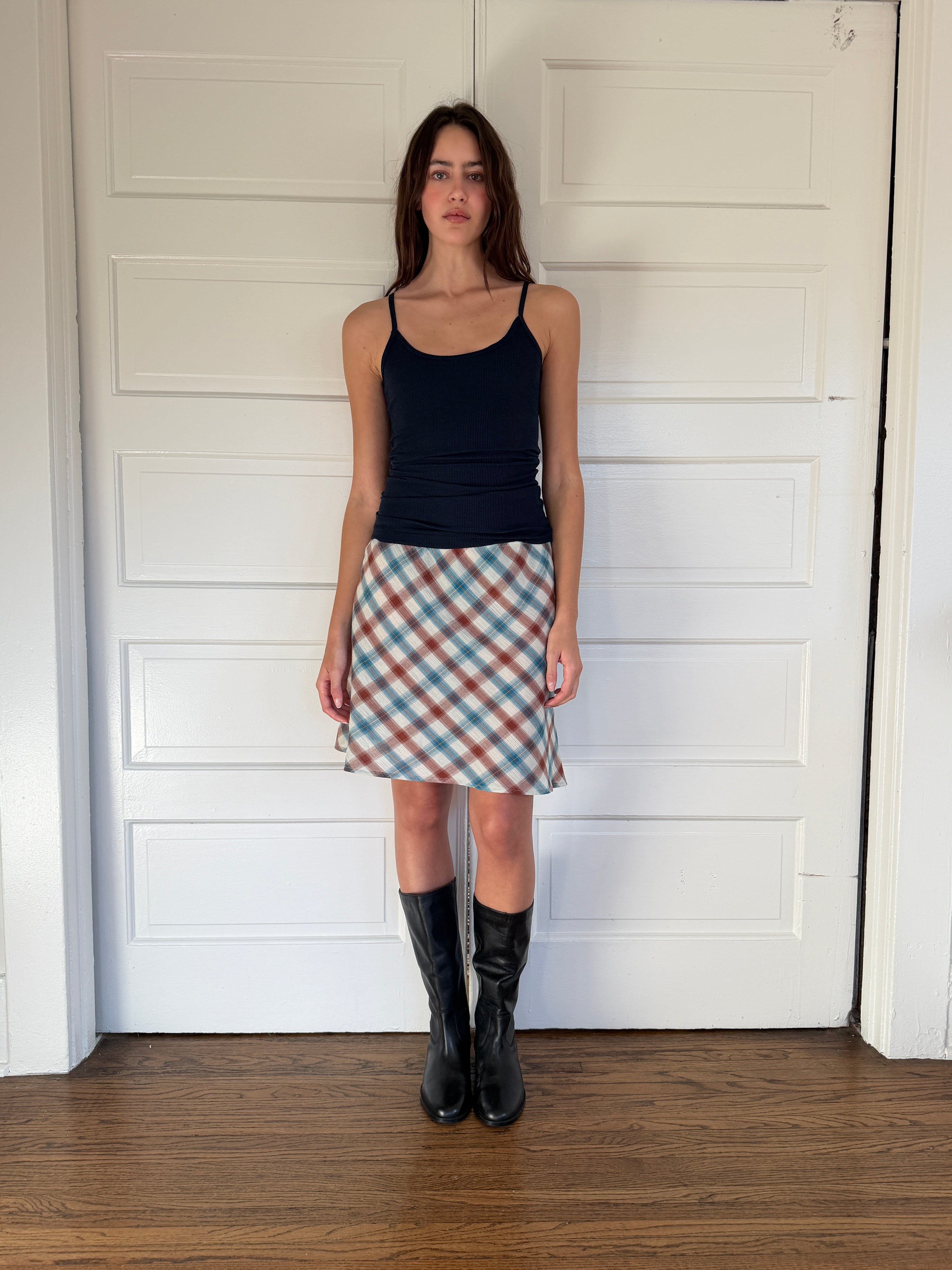 The 90's Bias Mini Skirt Chestnut Plaid