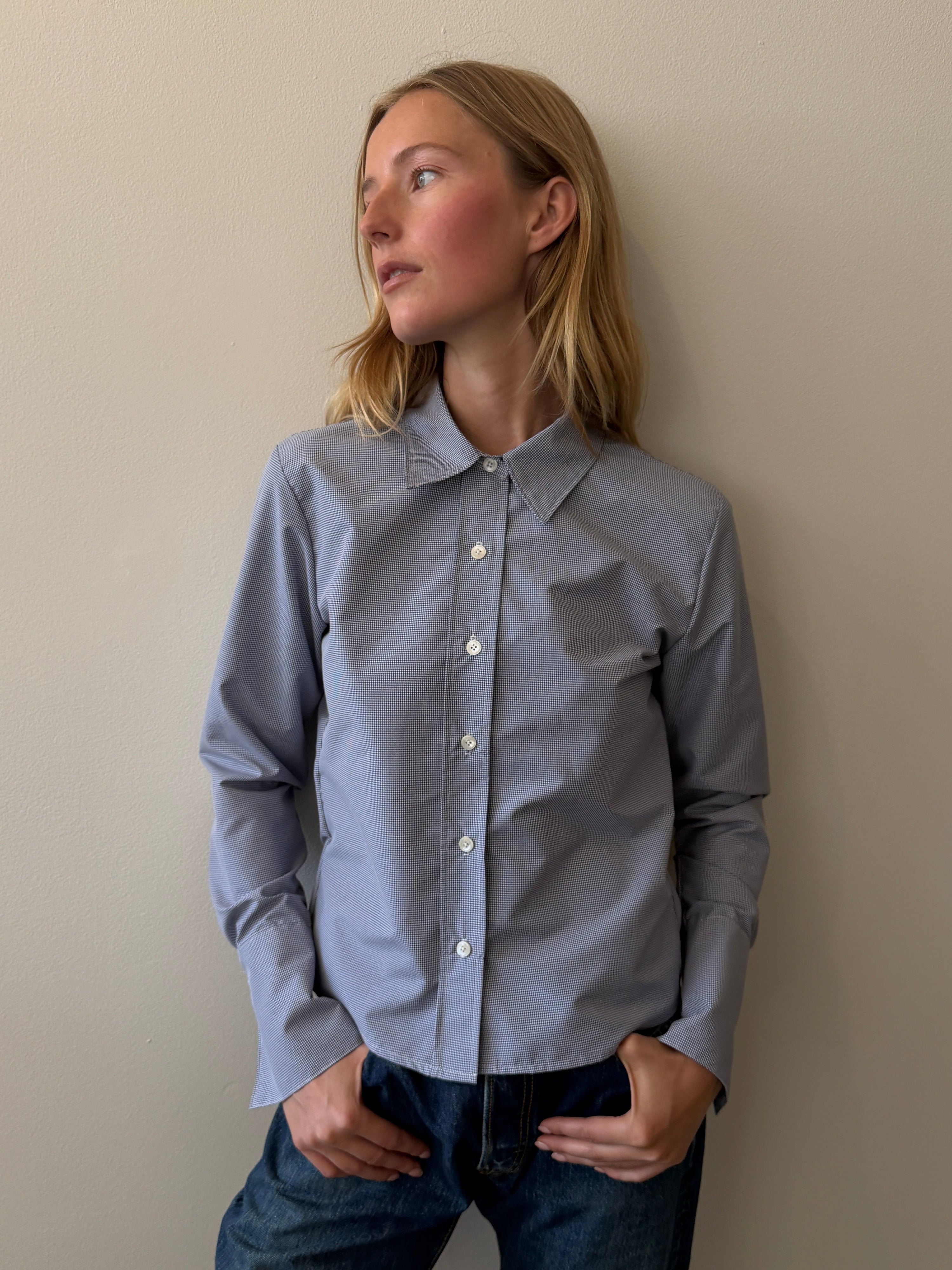 Charlie Button Up Tiny Navy Gingham
