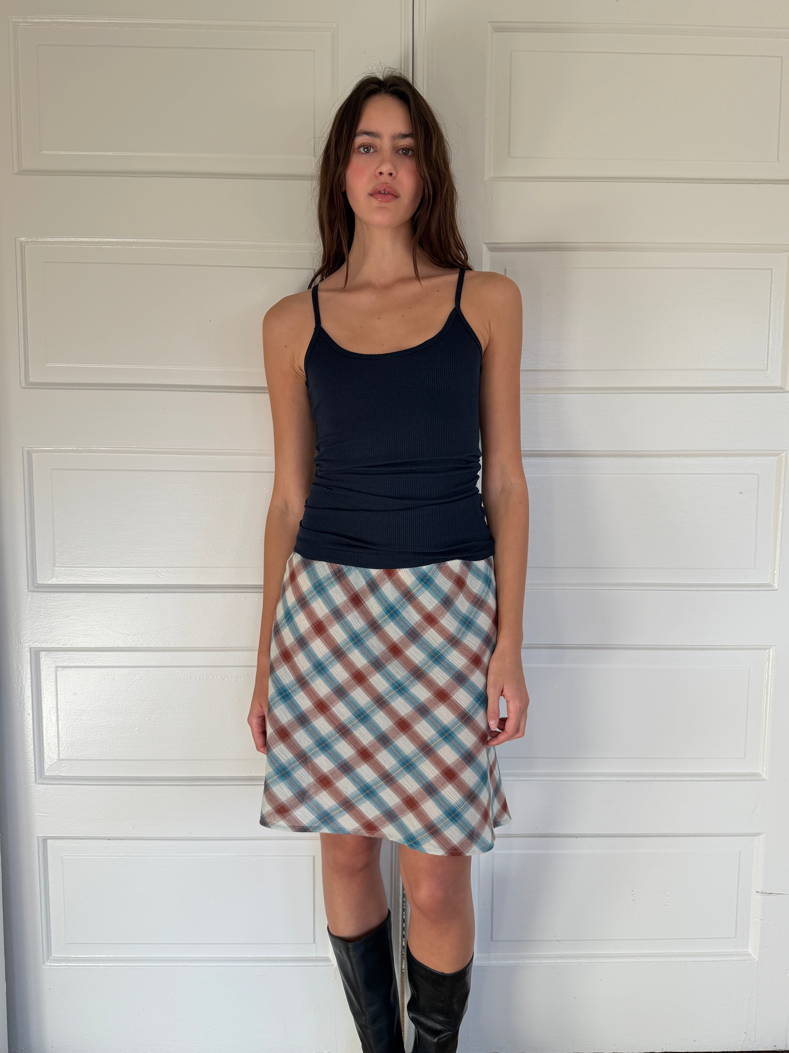 The 90's Bias Mini Skirt Chestnut Plaid