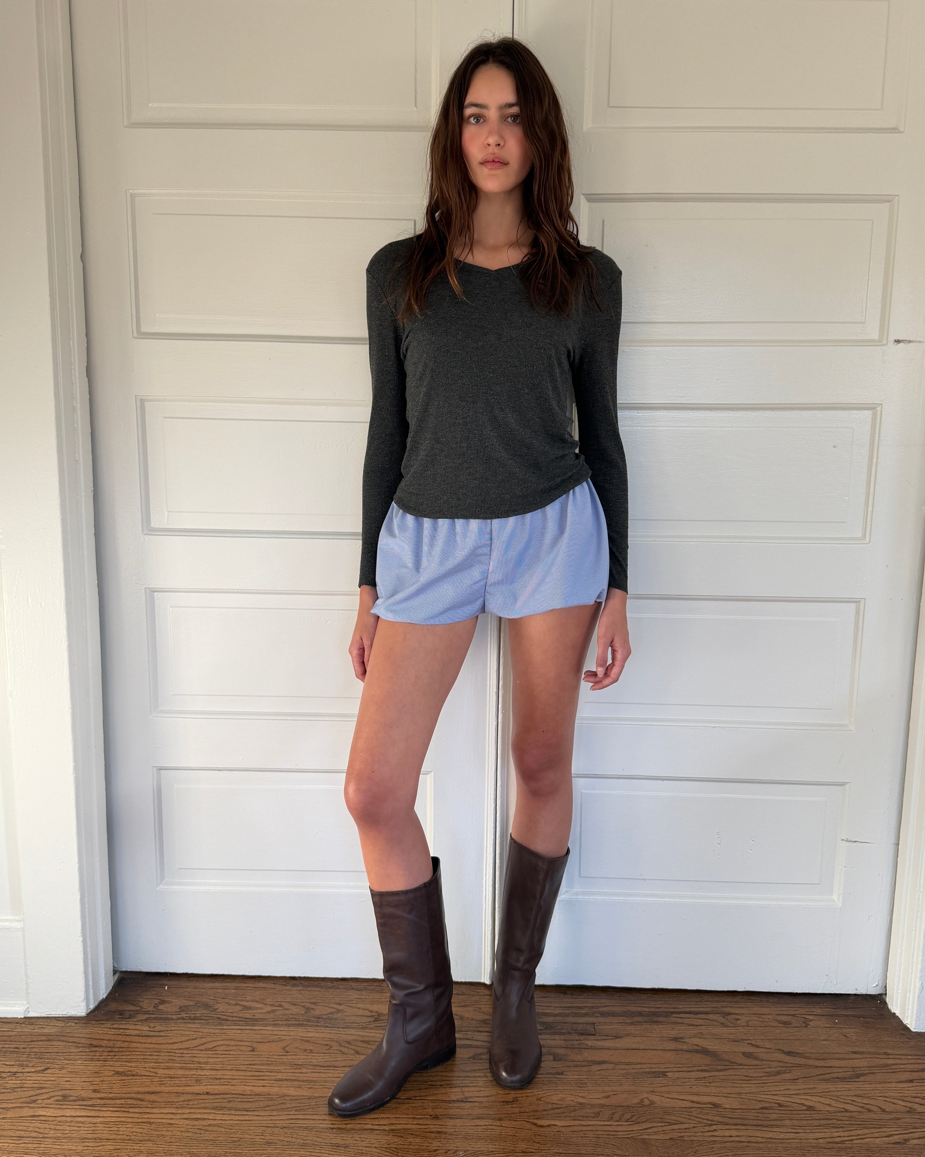 The Hiro V-Neck Grey Rib Tee