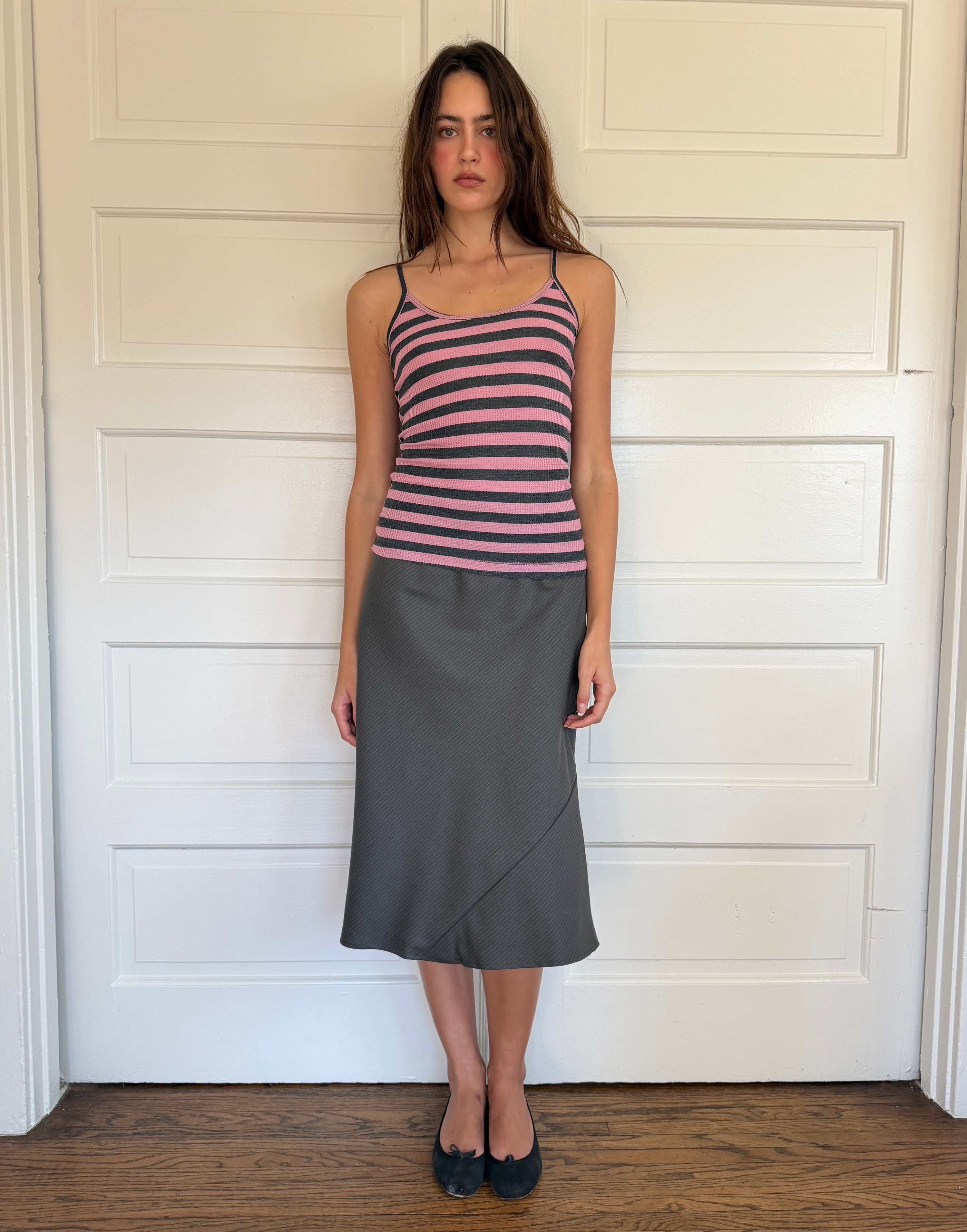 Starla Pink and Grey Waffle Tank Top