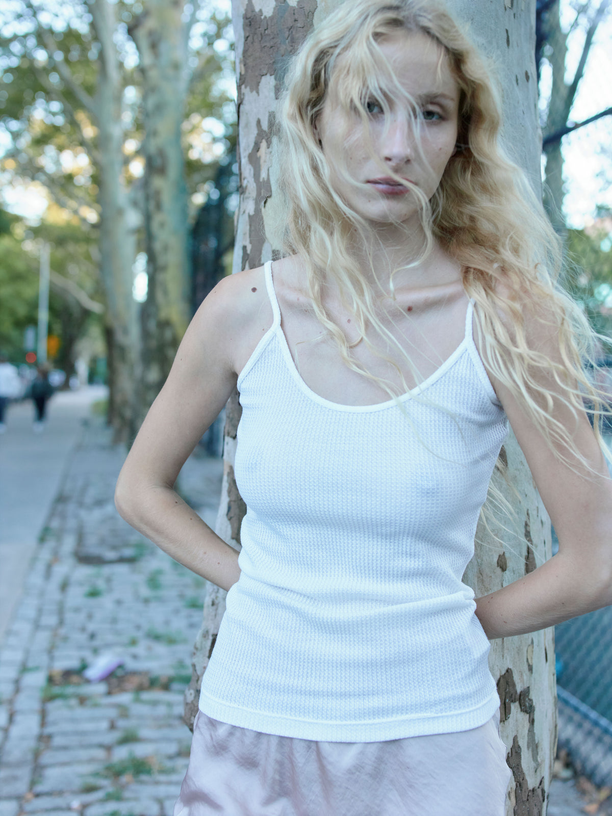 Starla White Waffle Tank Top