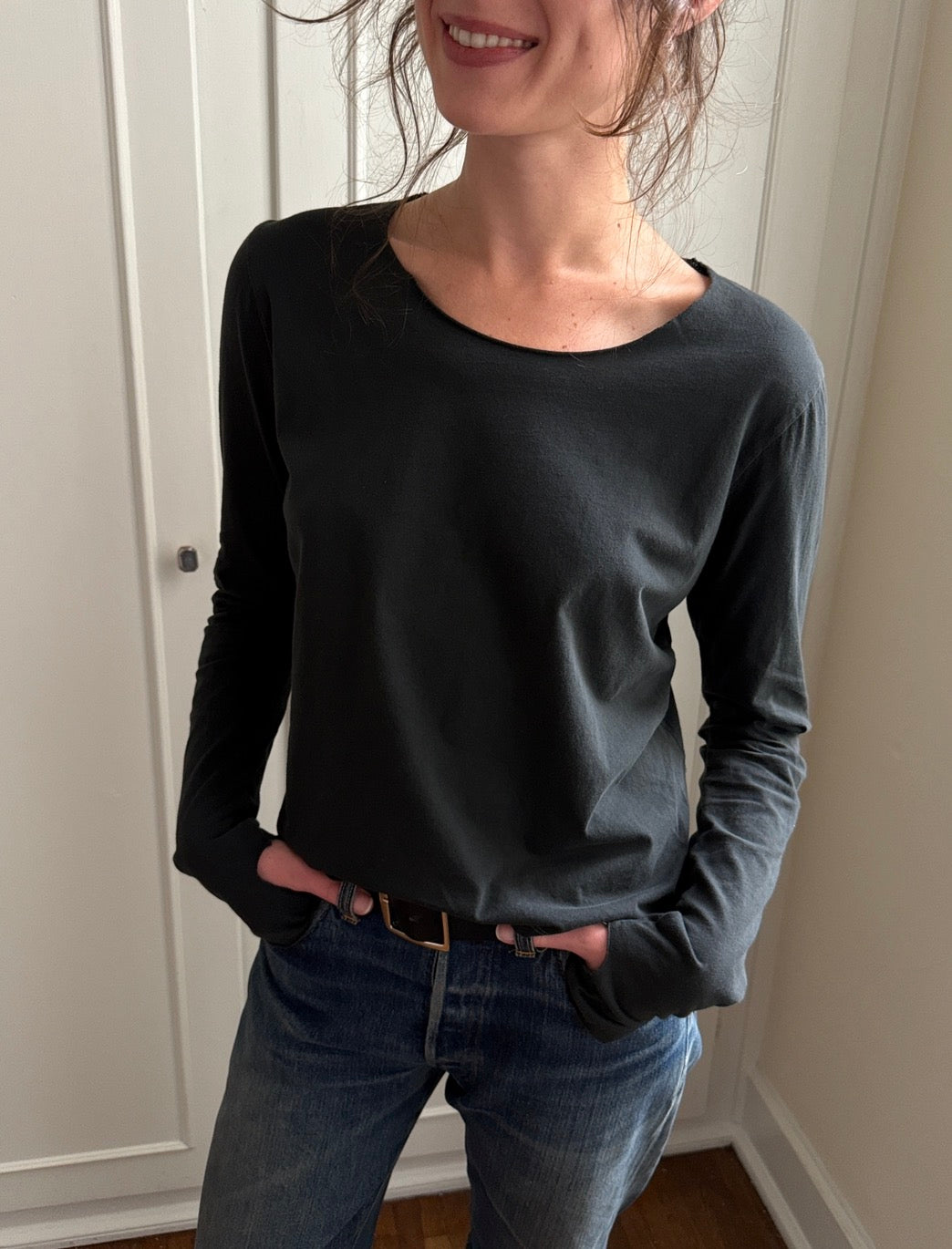 Jaden Long Sleeve Overdyed Charcoal Tee