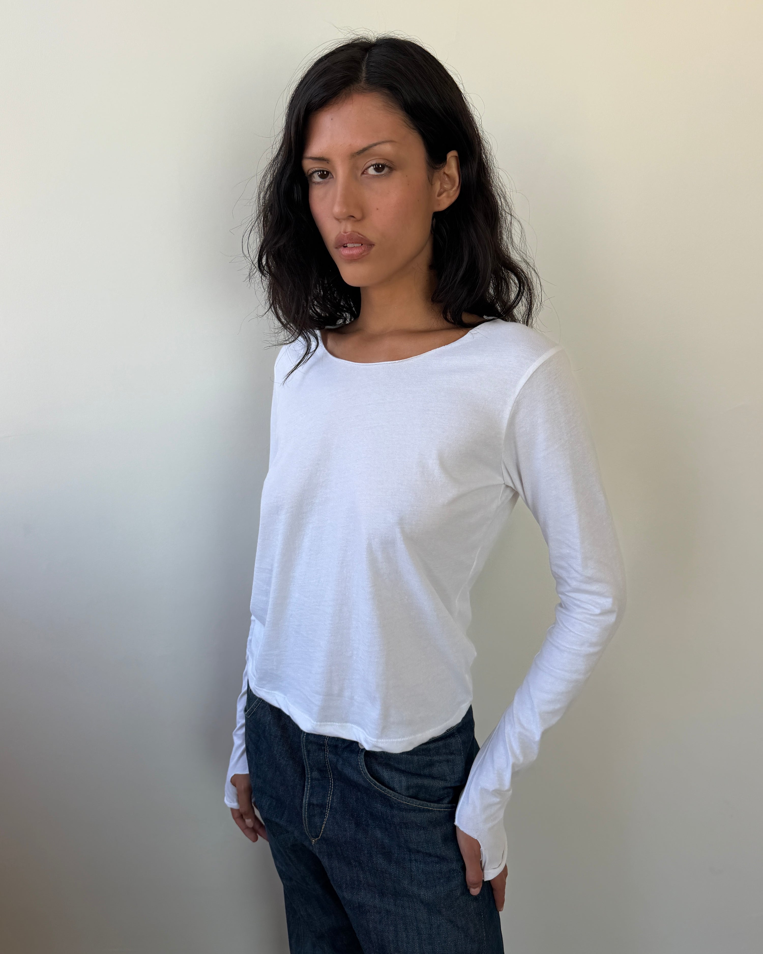 Jaden Long Sleeve White Tee