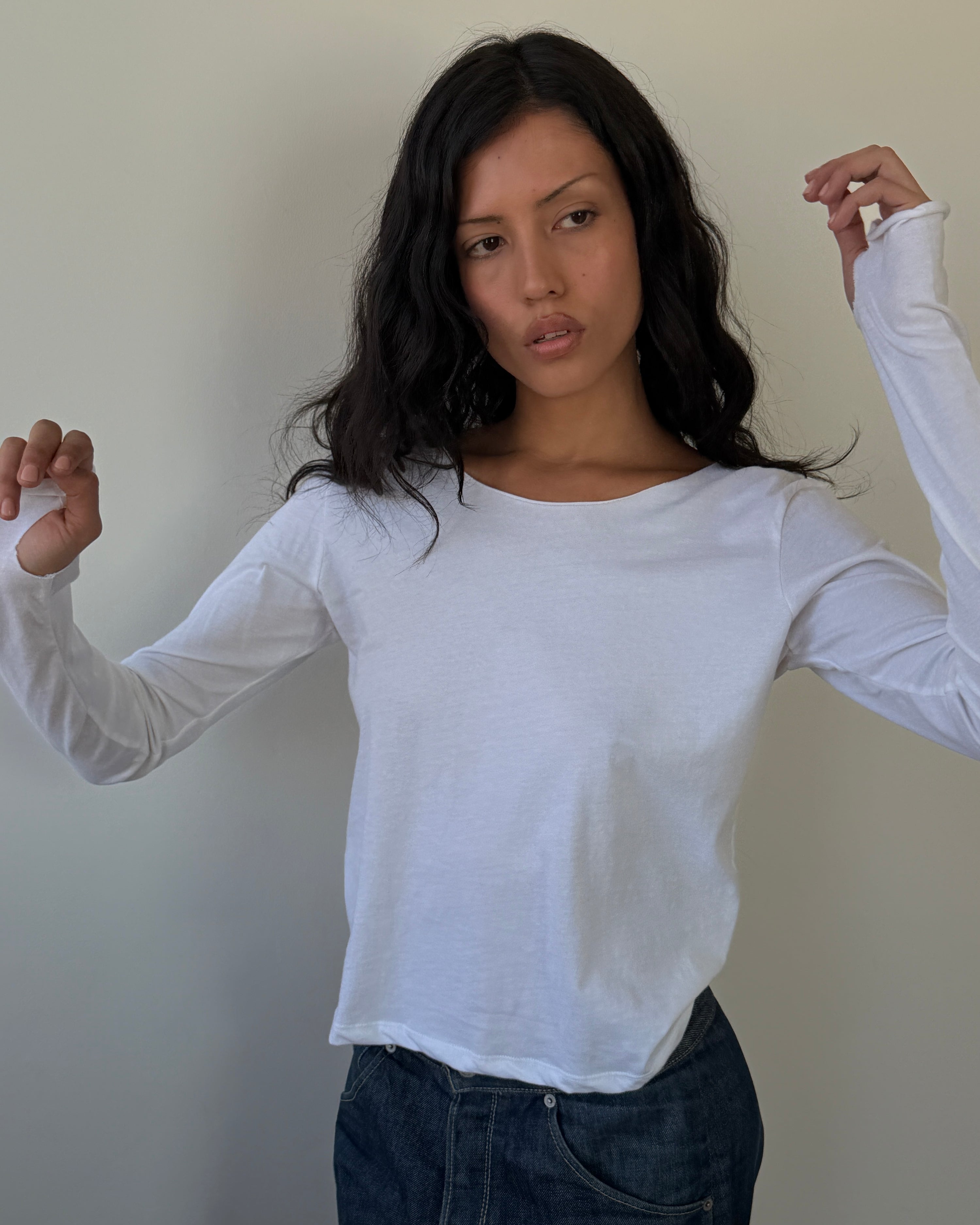 Jaden Long Sleeve White Tee