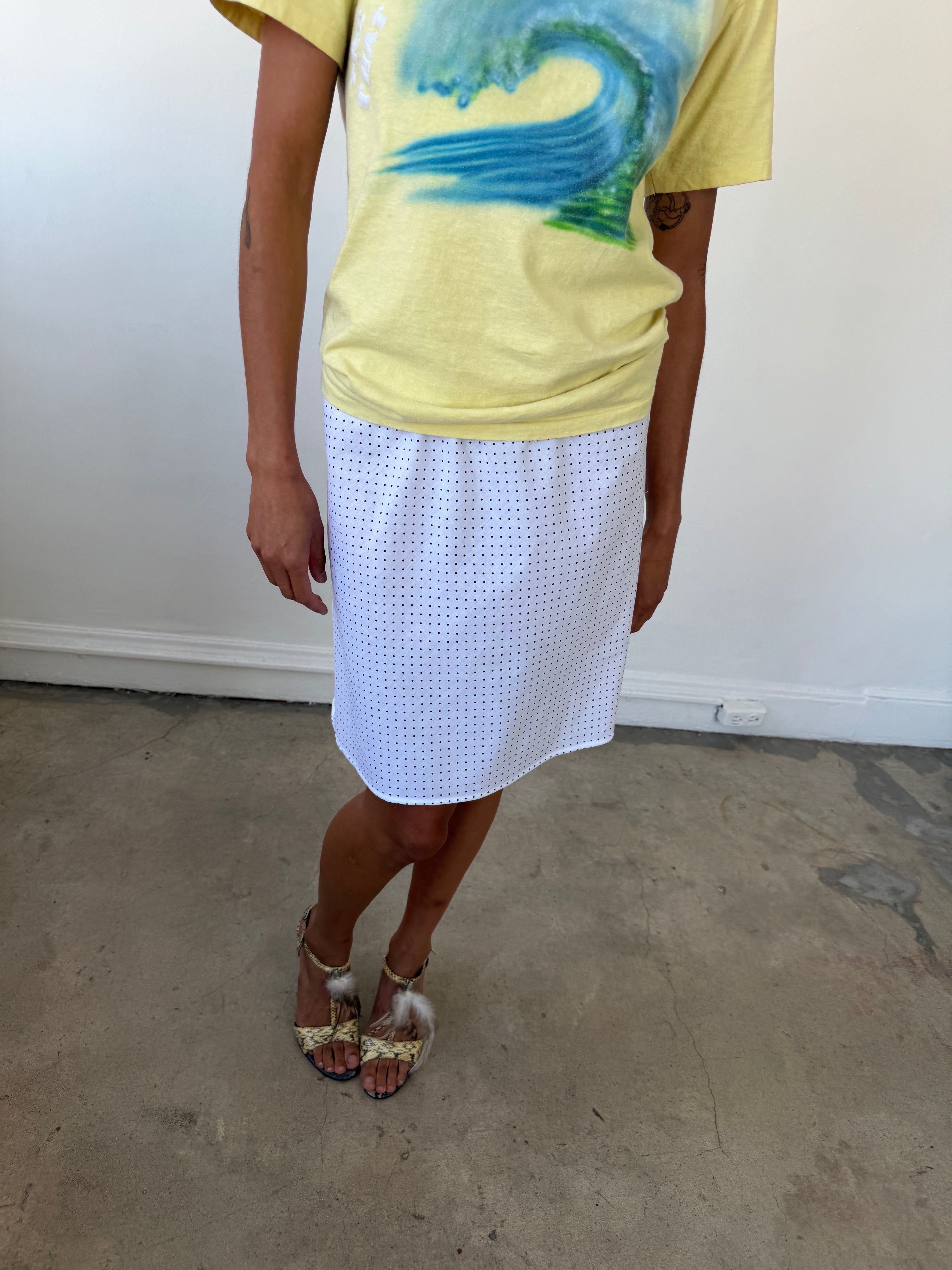 The 90's Bias Mini Skirt Navy Polka Dot