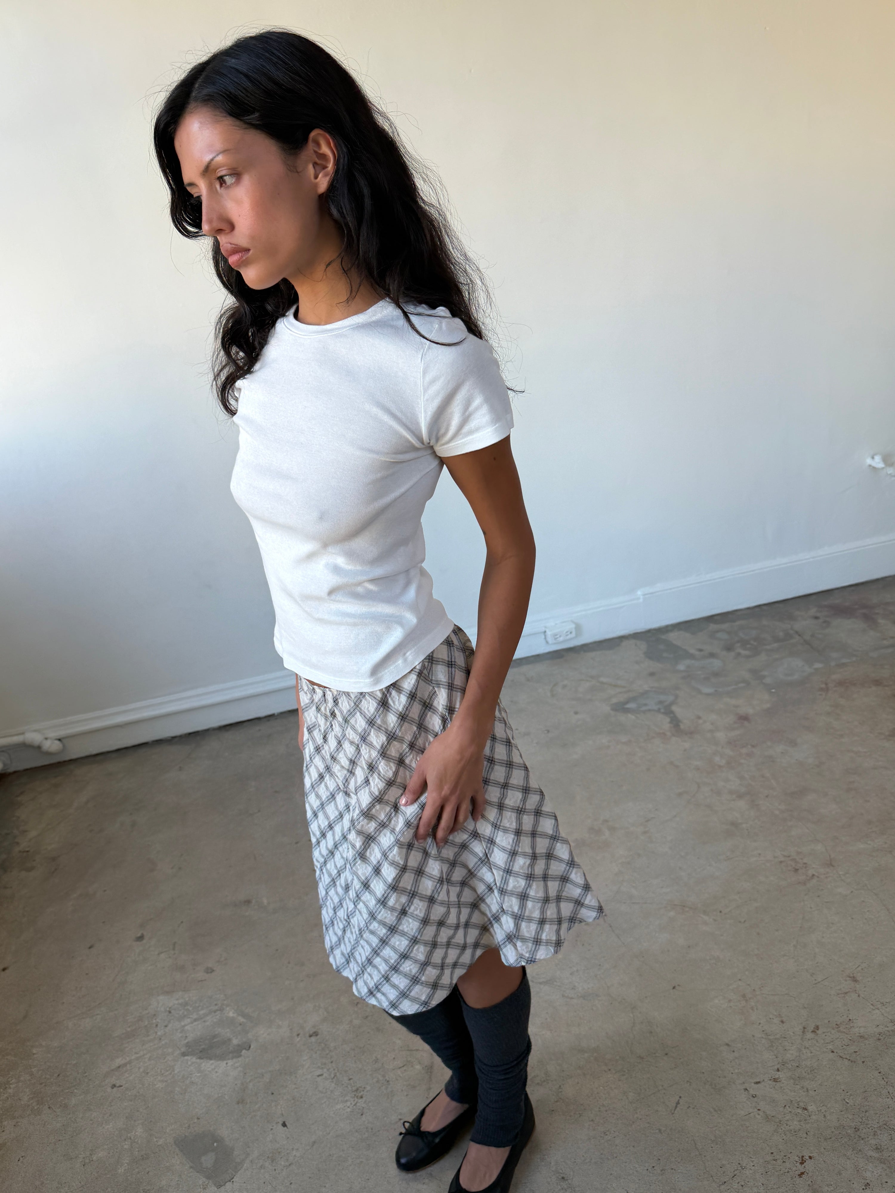 The 90's Bias Mini Skirt White and Black Plaid
