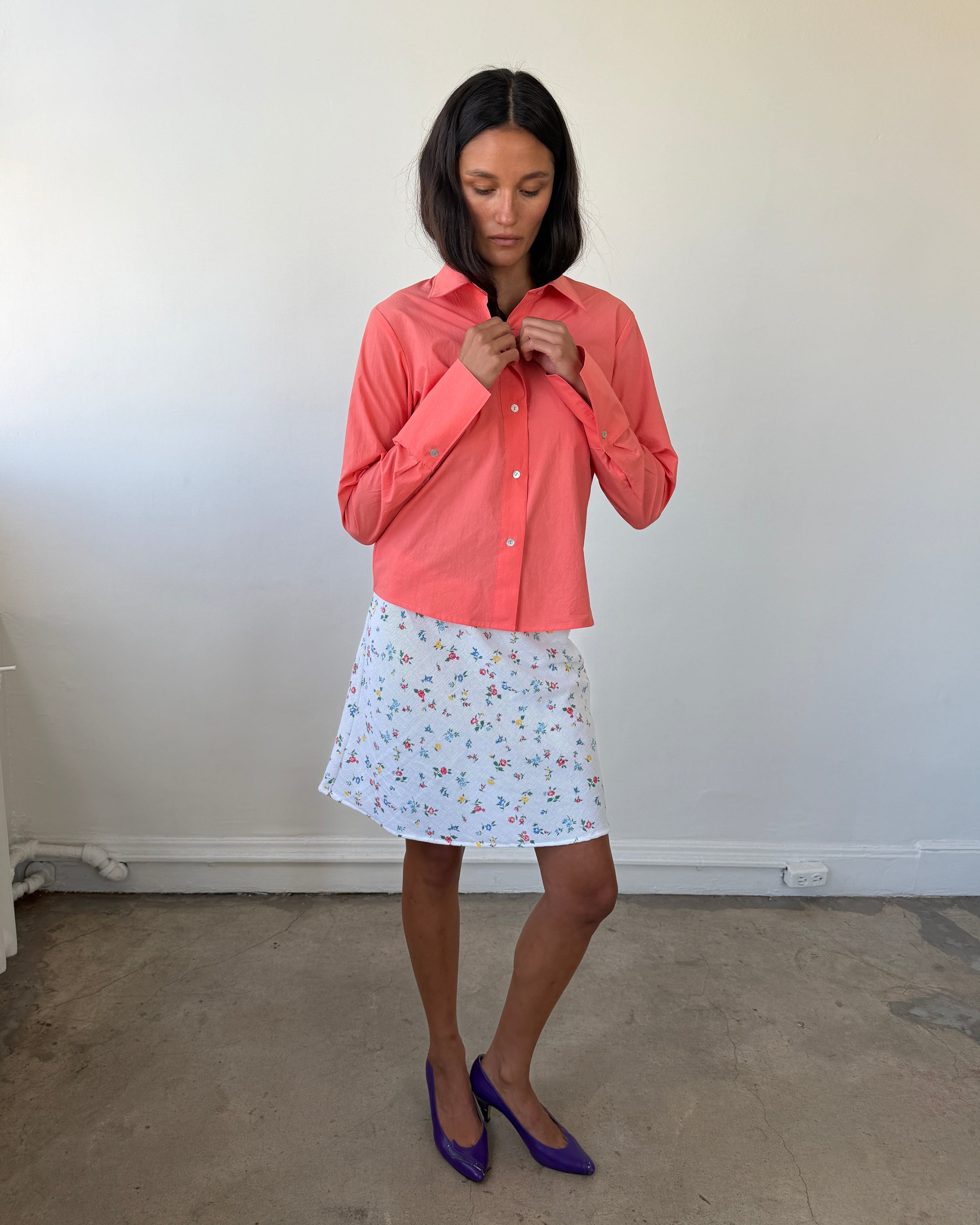 The 90's Bias Mini Skirt White Floral 2.0