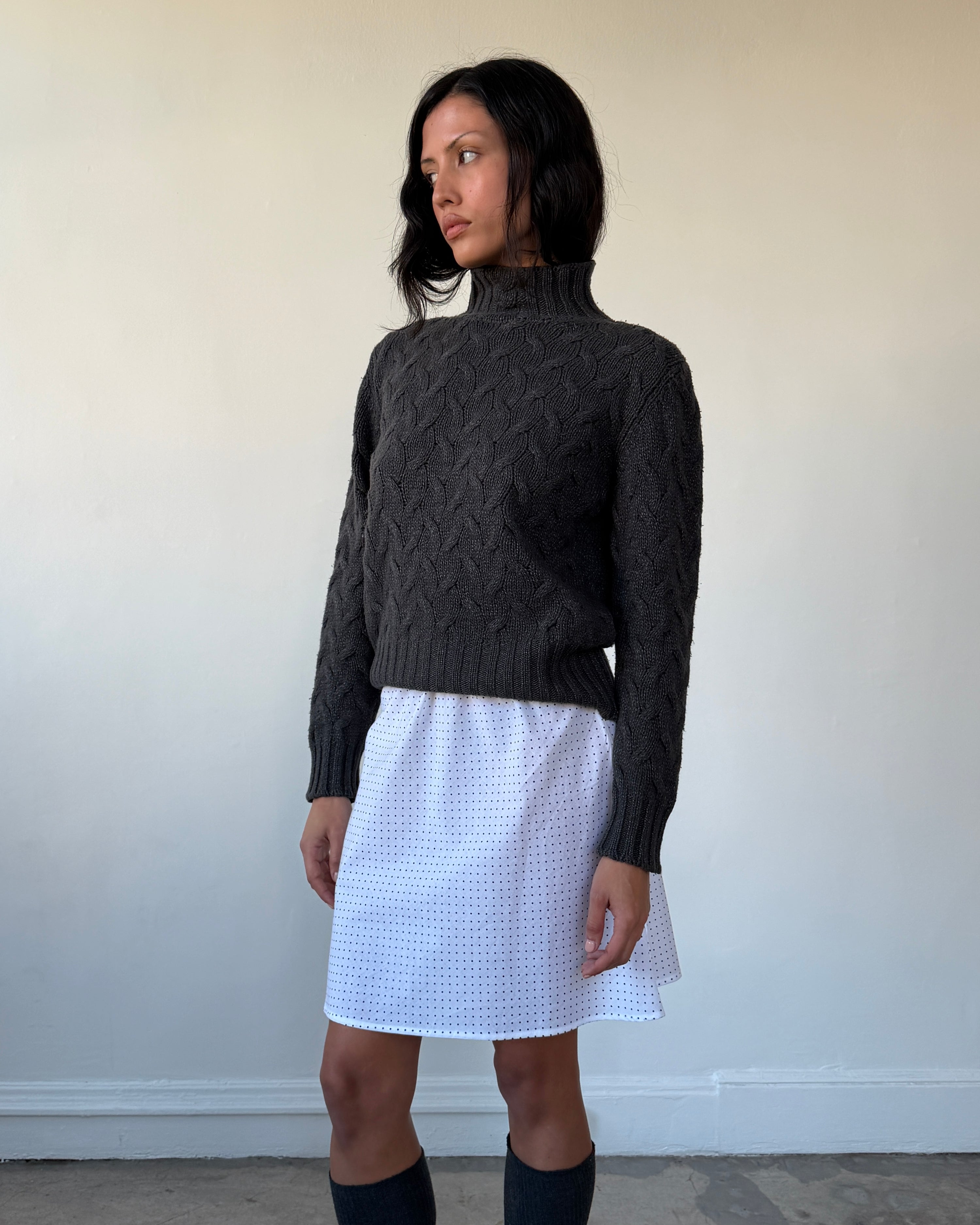 The 90's Bias Mini Skirt Navy Polka Dot