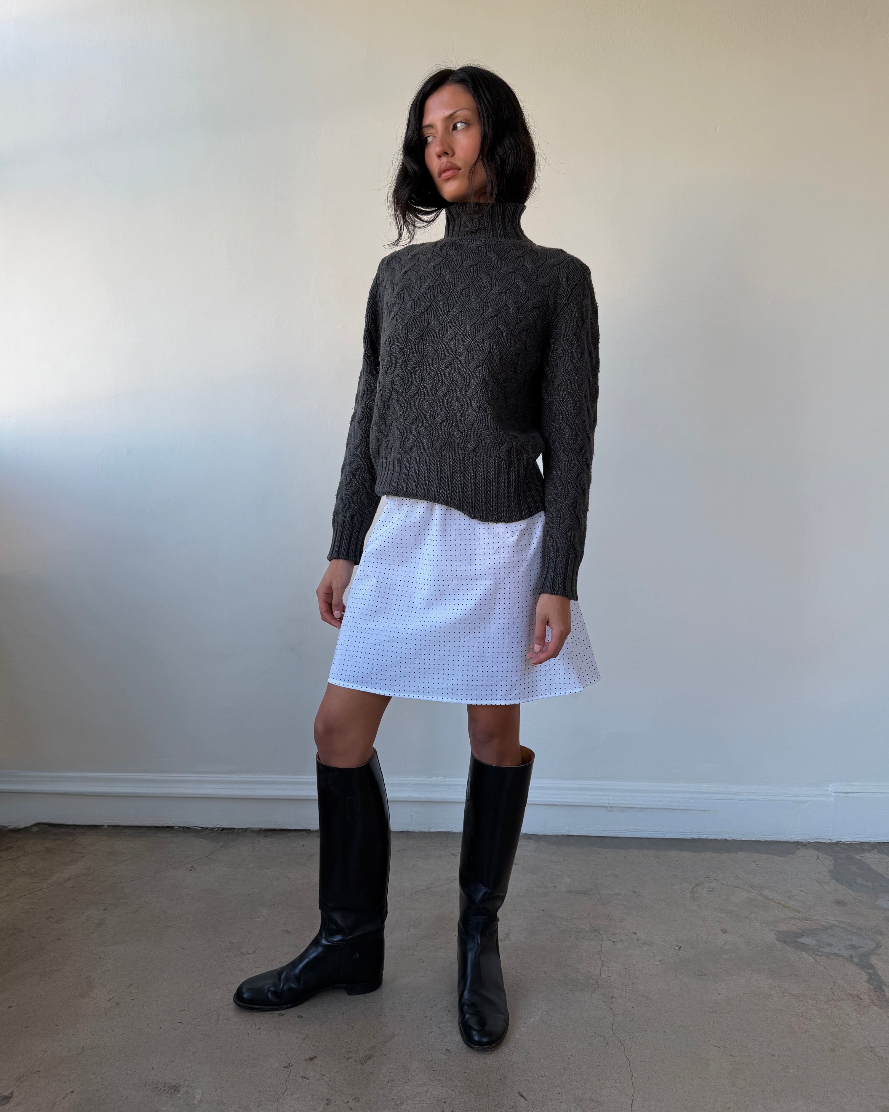The 90's Bias Mini Skirt Navy Polka Dot