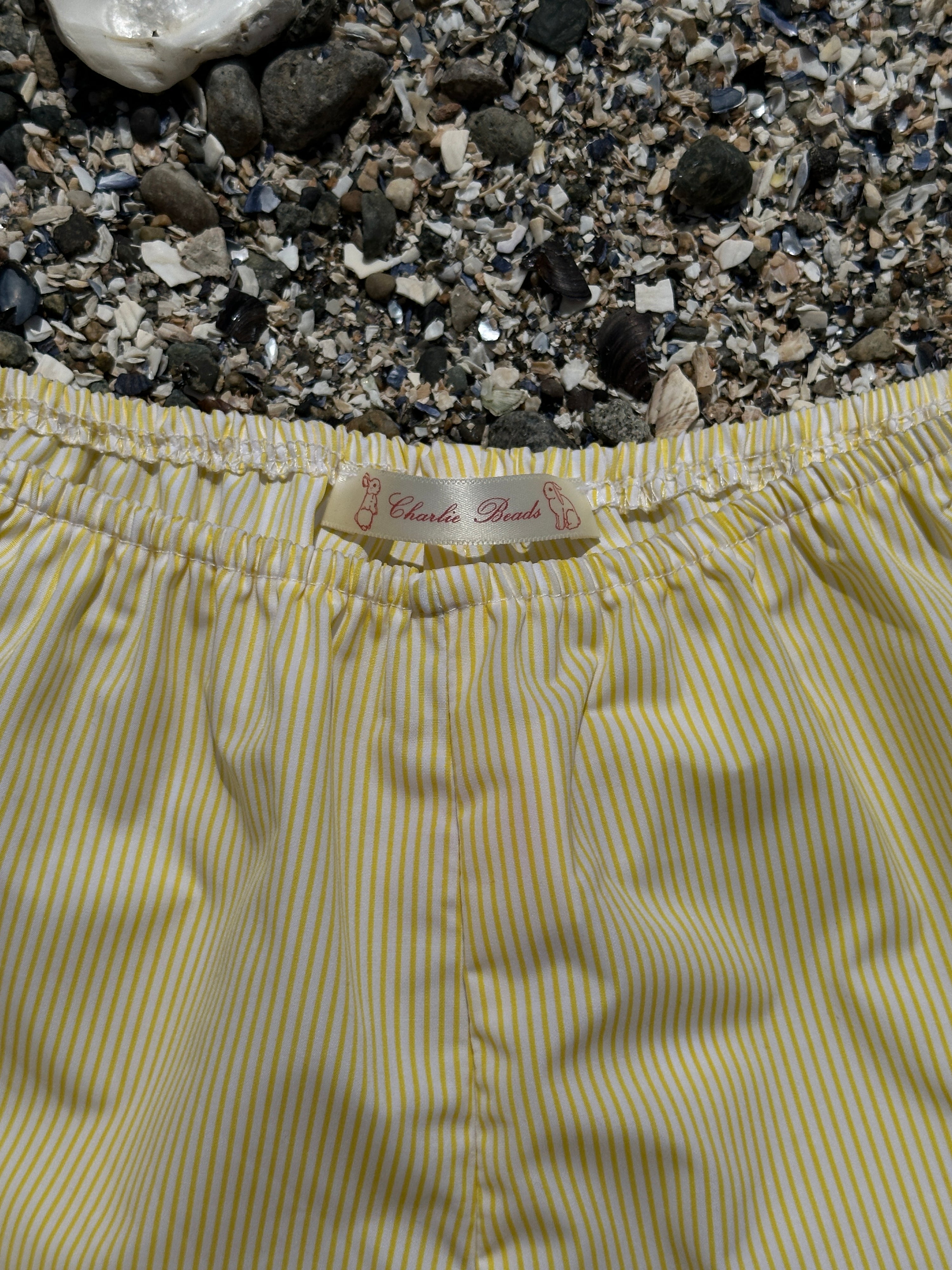 Butter yellow stripe cotton babydoll bloomers, soft women’s lounge shorts
