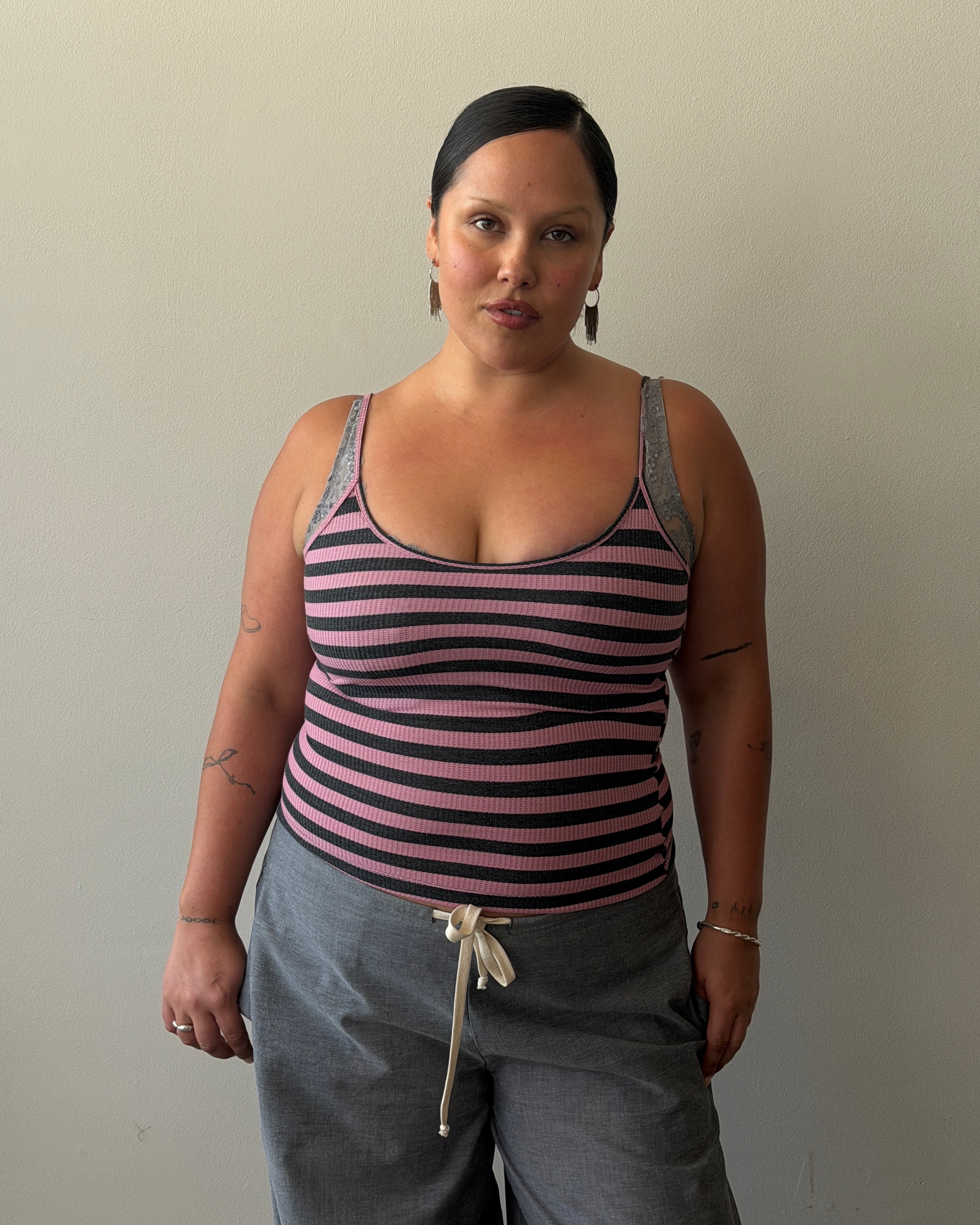 Starla Pink and Grey Waffle Tank Top