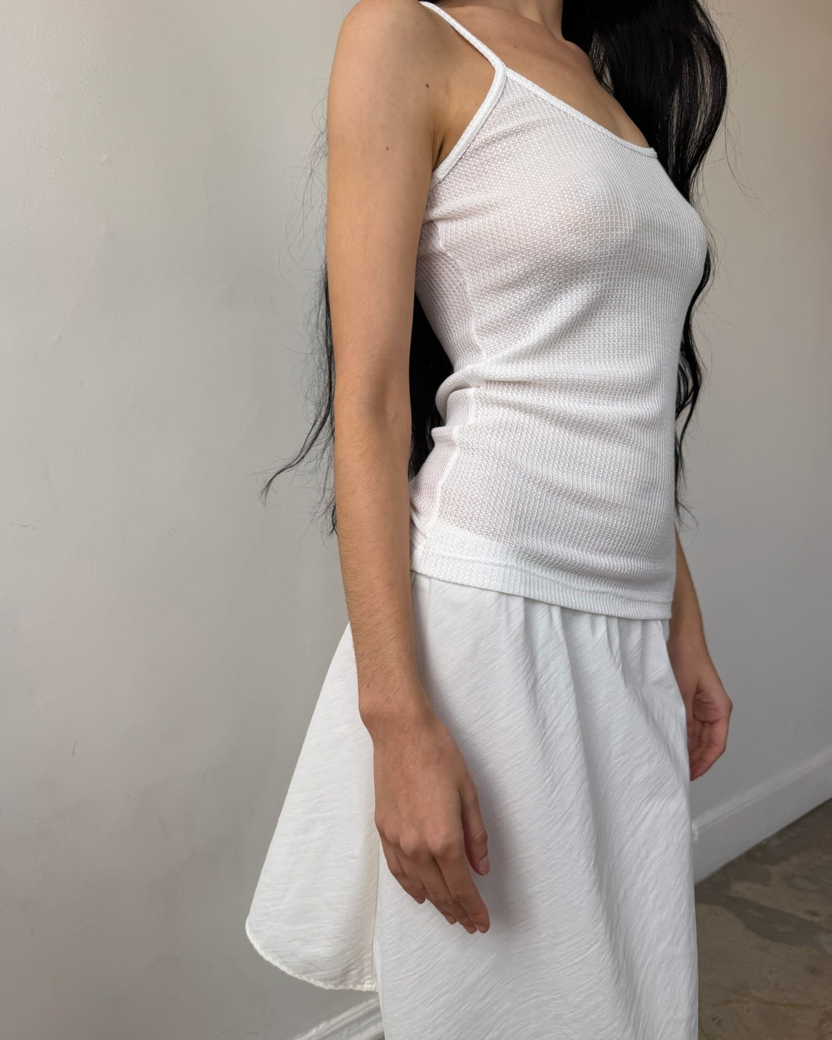 Starla White Waffle Tank Top