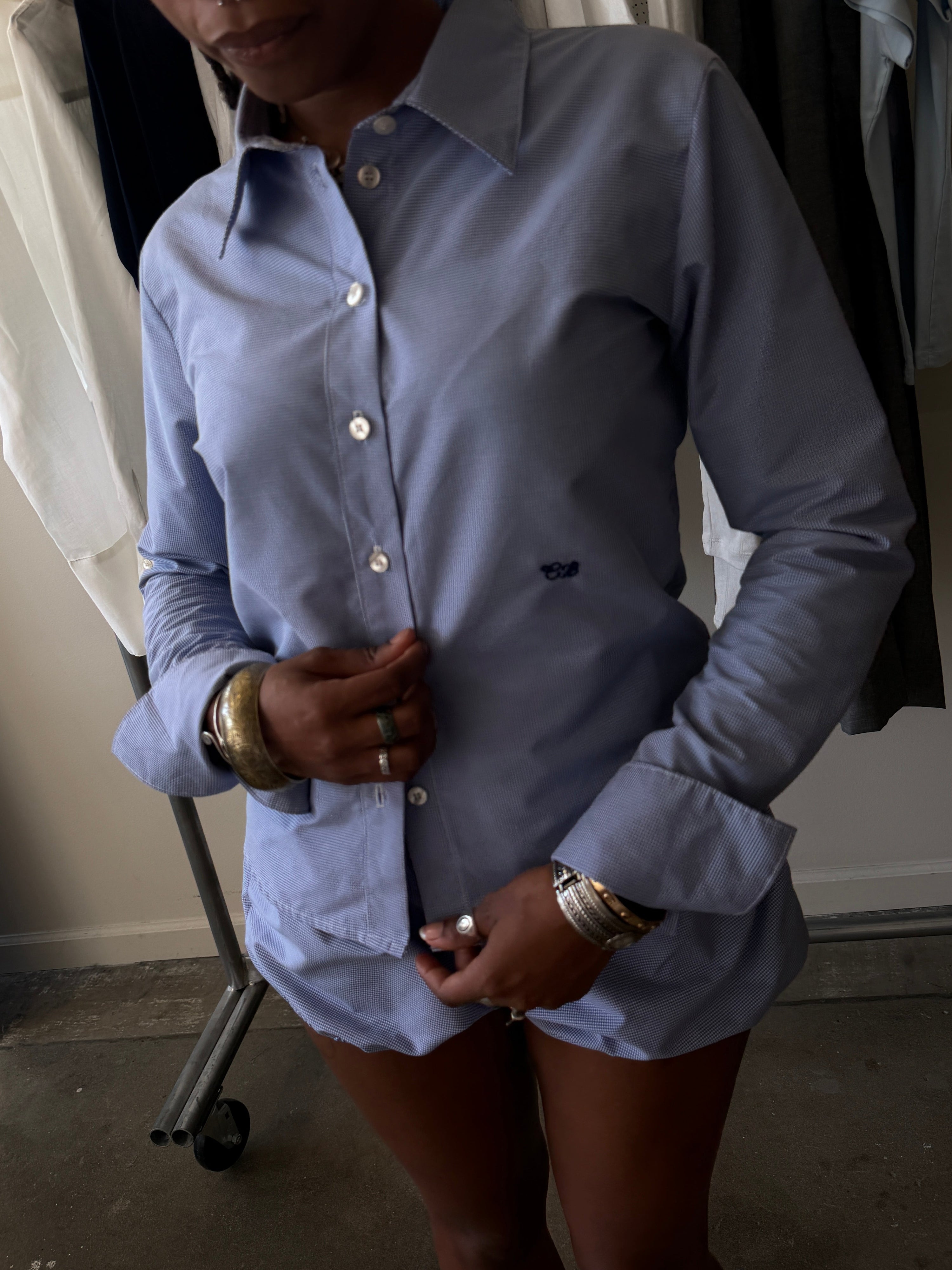 Charlie Button Up Tiny Navy Gingham