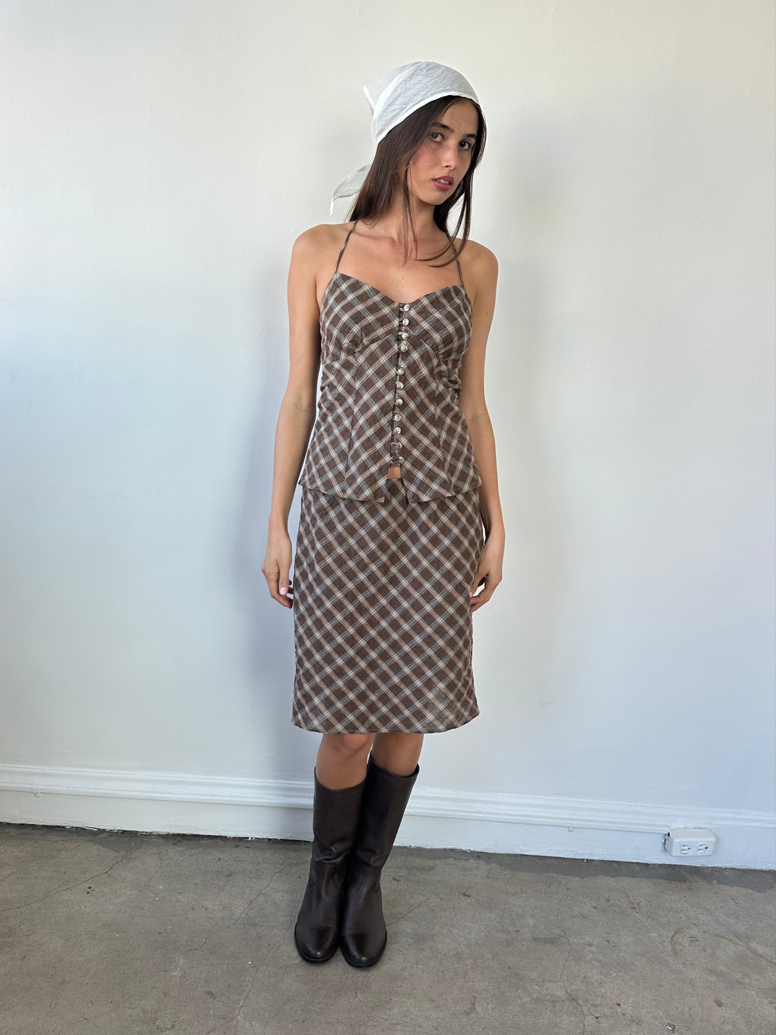 The 90's Bias Mini Skirt Brown Plaid
