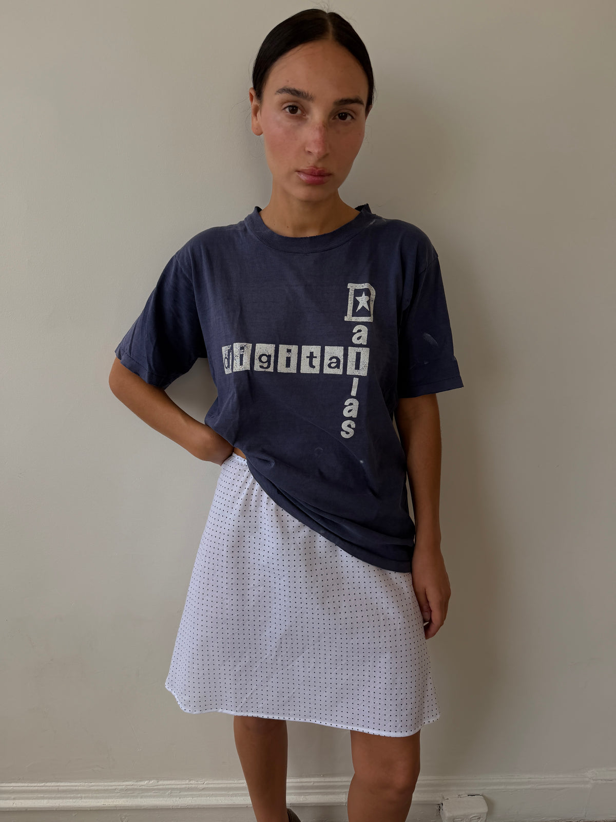 The 90's Bias Mini Skirt Navy Polka Dot