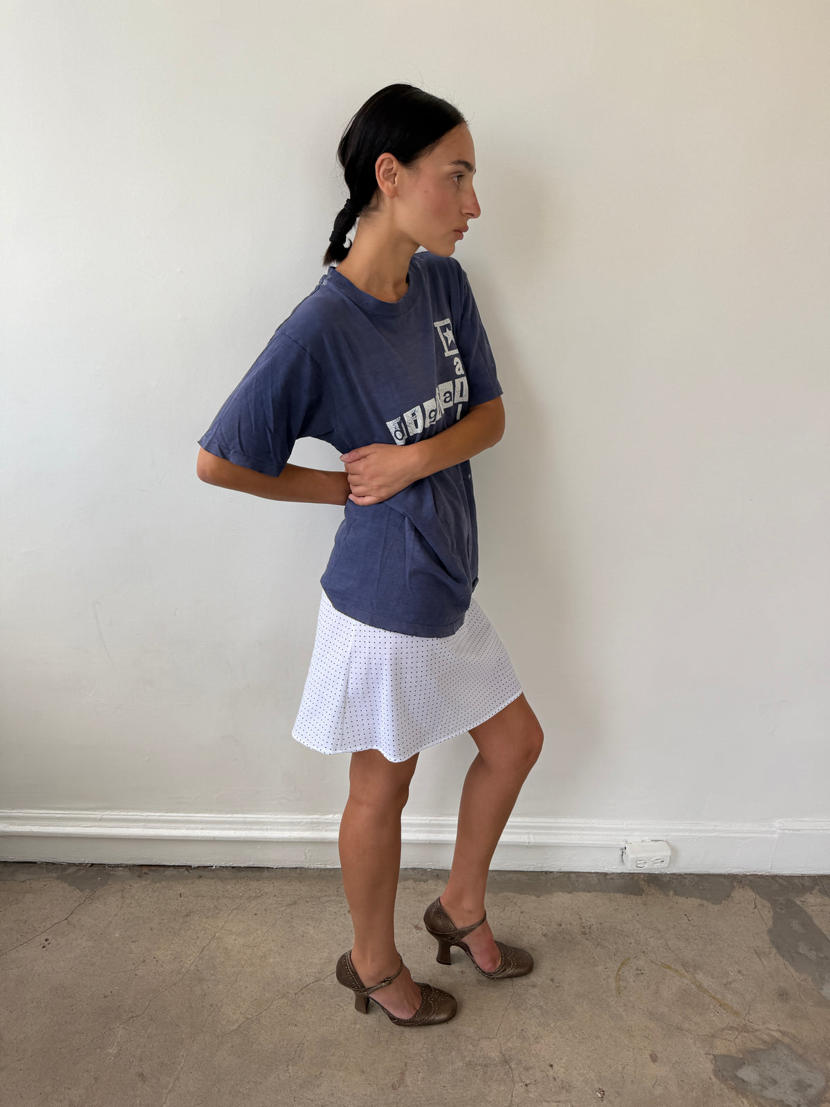 The 90's Bias Mini Skirt Navy Polka Dot