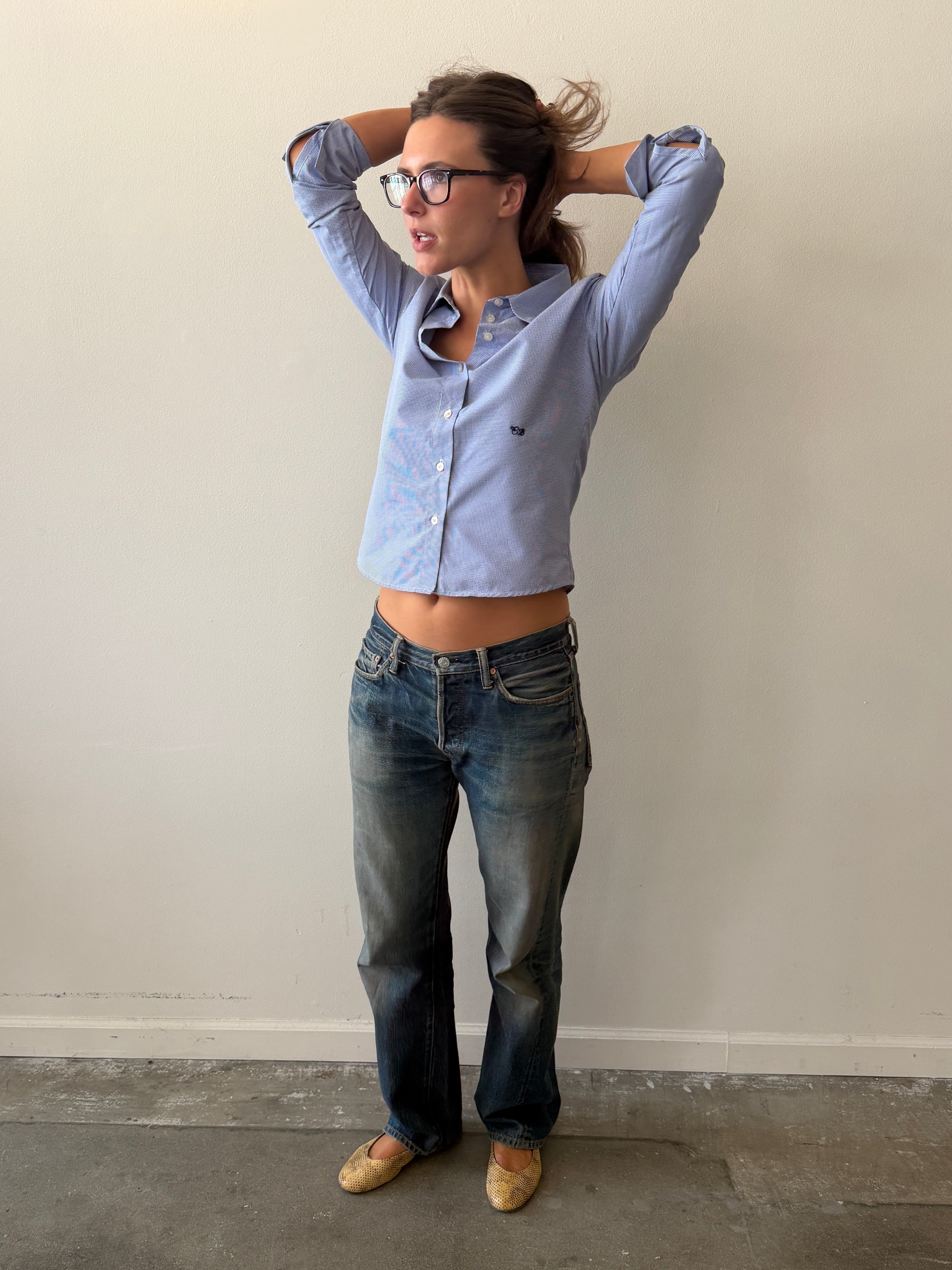 Charlie Button Up Tiny Navy Gingham