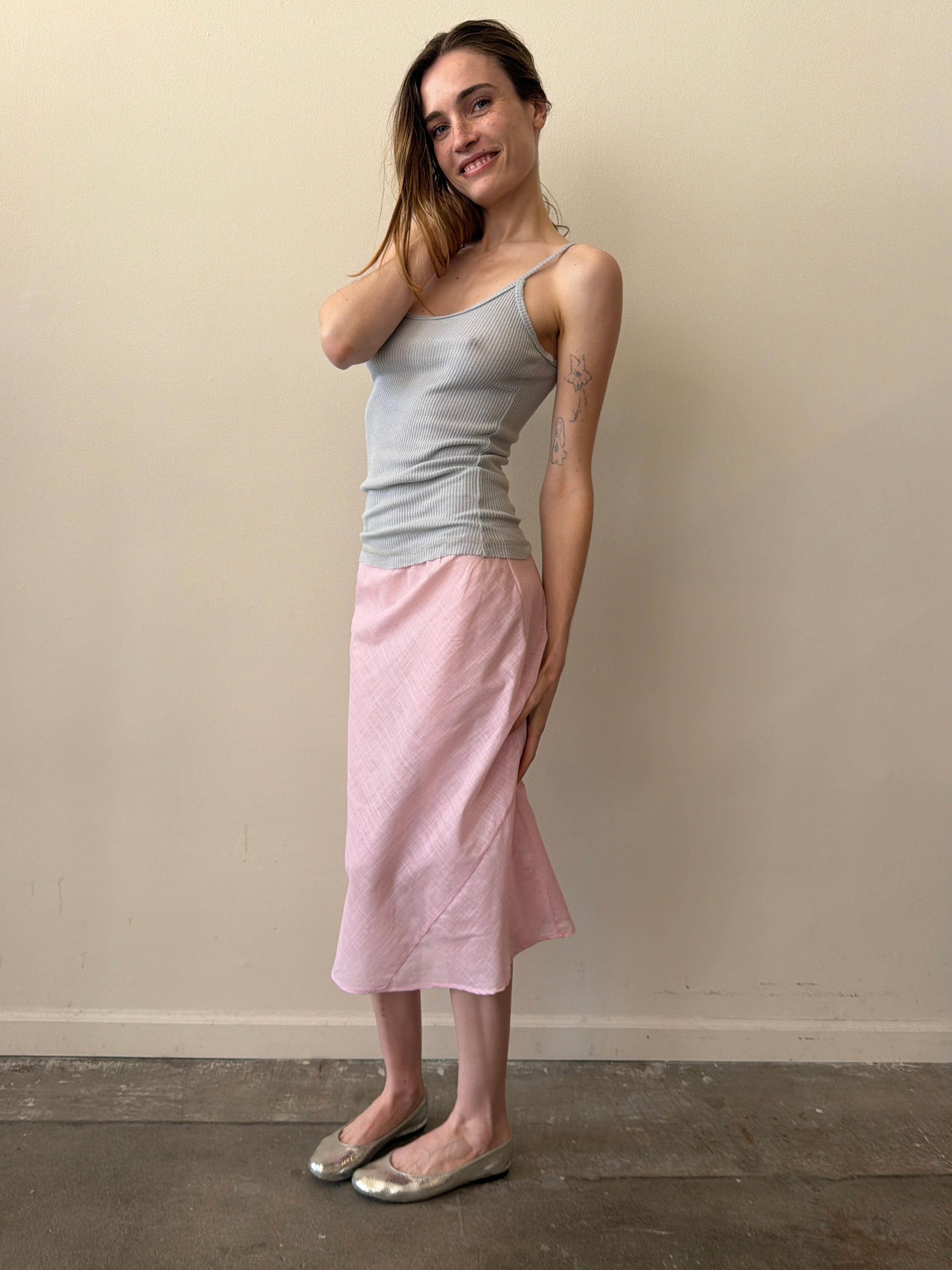 The 90's Bias Skirt Pink Linen