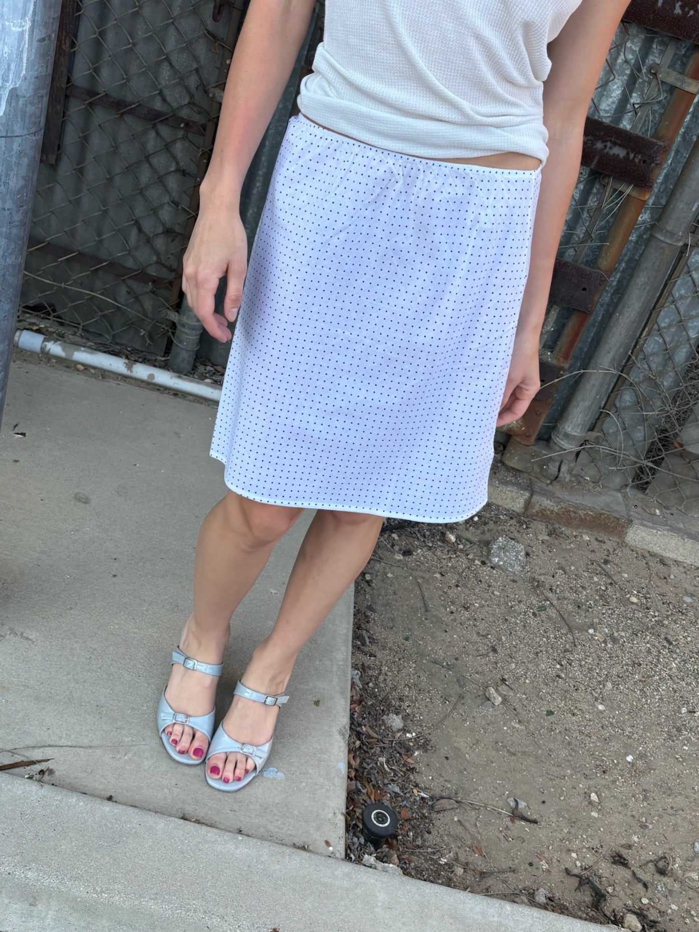 The 90's Bias Mini Skirt Navy Dot