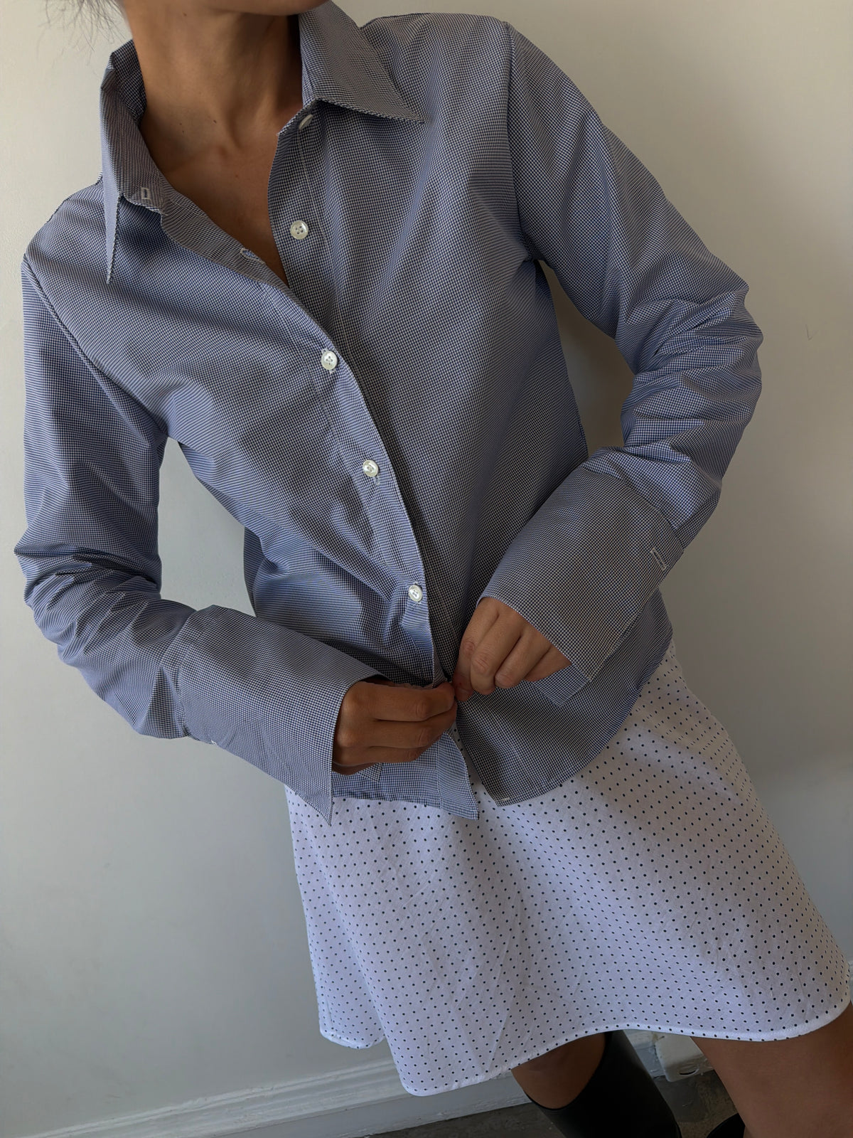 Charlie Button Up Tiny Navy Gingham