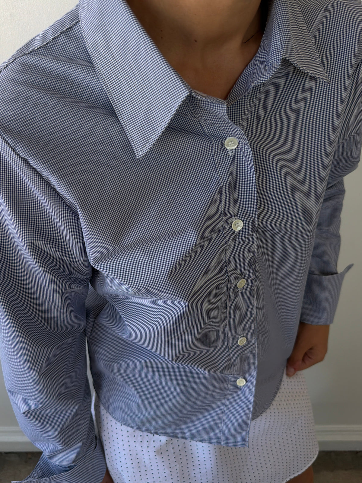 Charlie Button Up Tiny Navy Gingham
