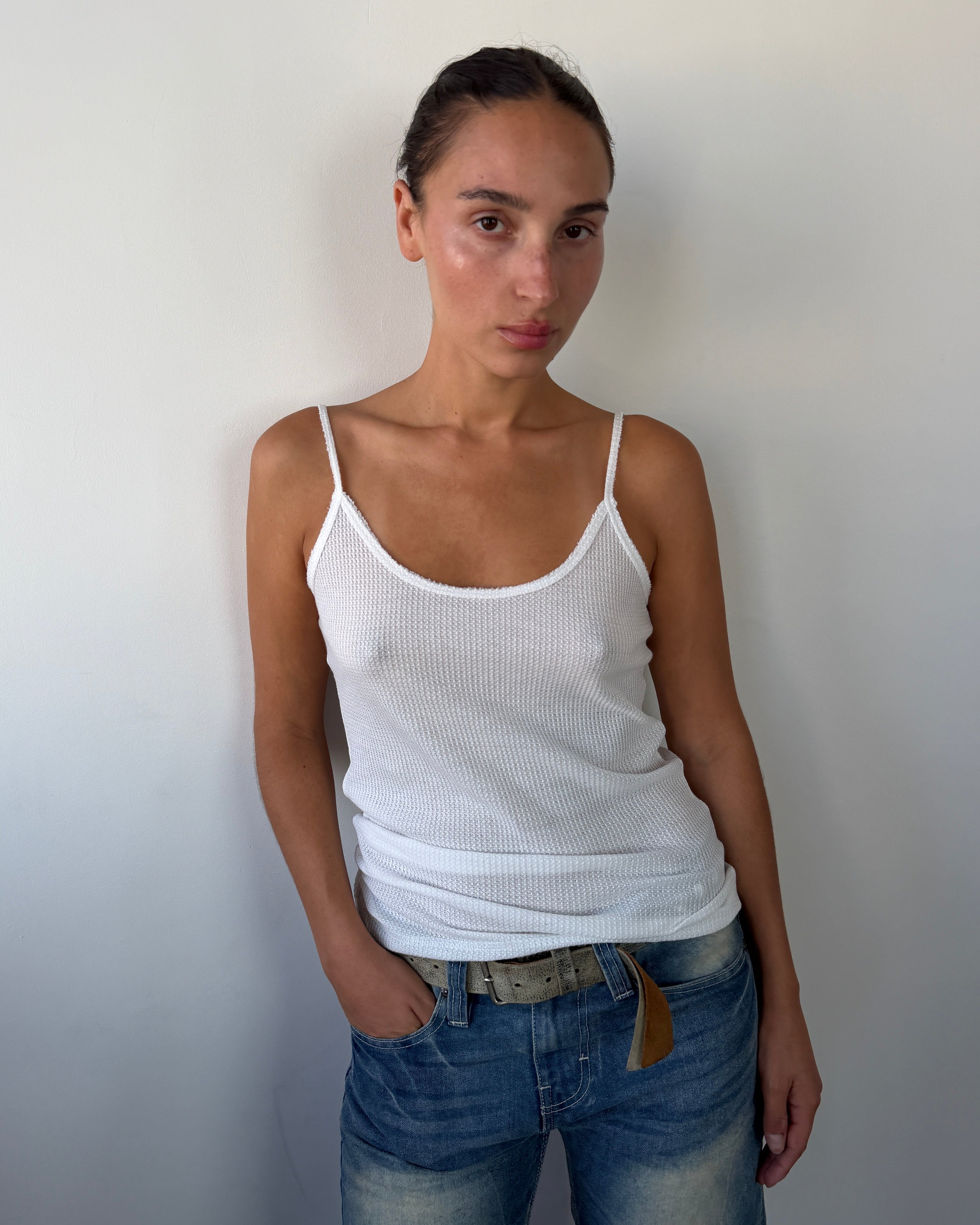 Starla White Waffle Tank Top