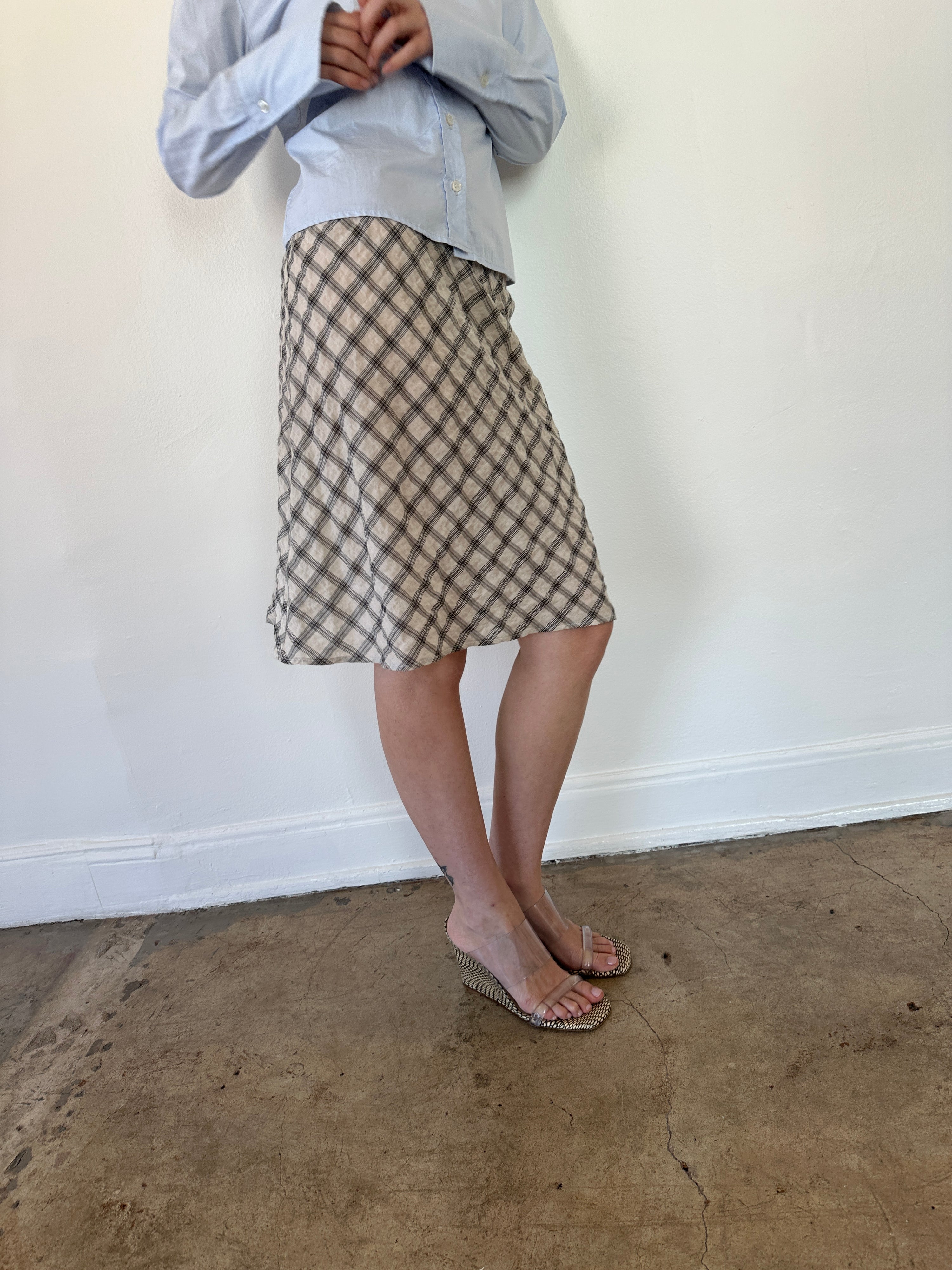 The 90's Bias Mini Skirt White and Black Plaid
