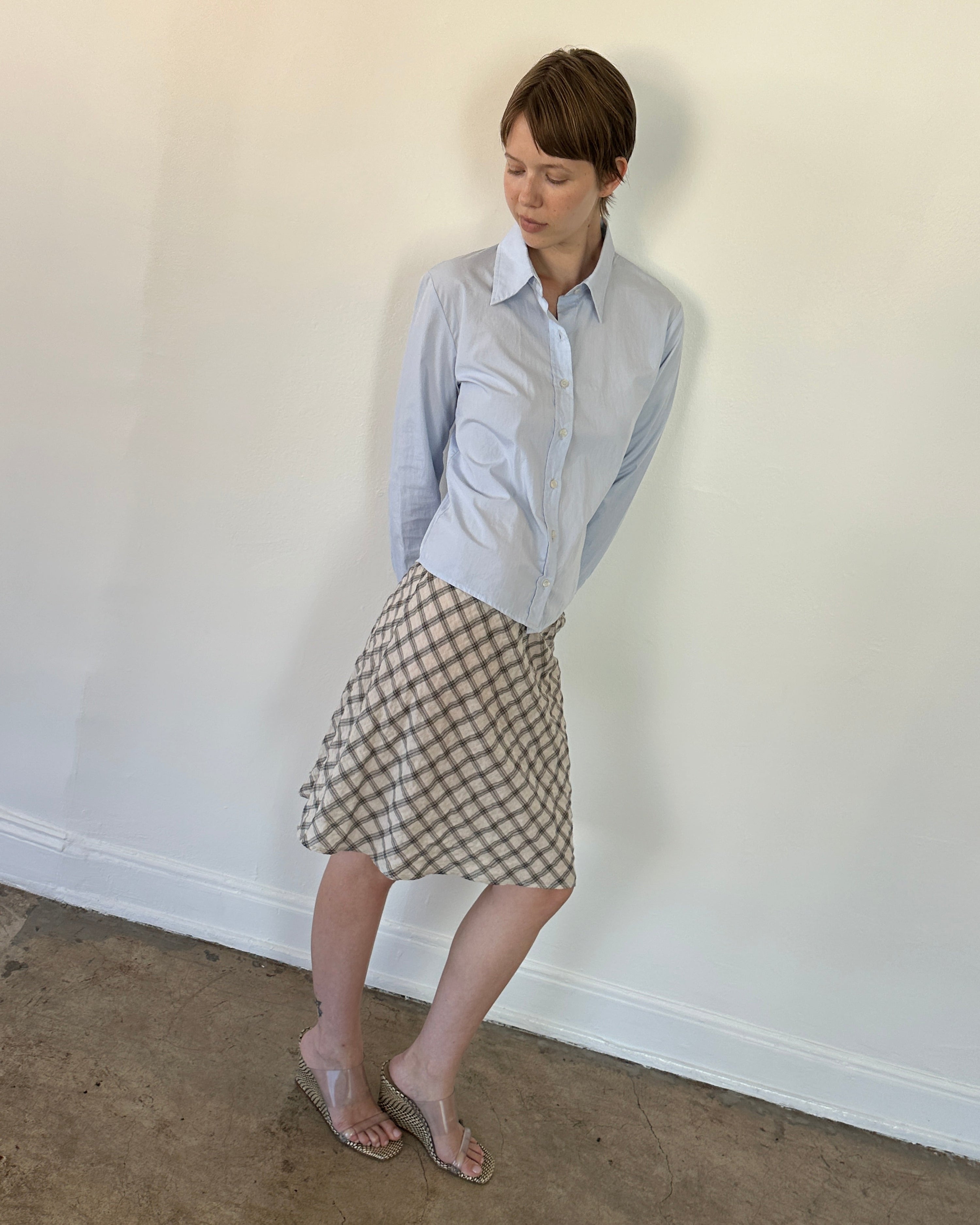 The 90's Bias Mini Skirt White and Black Plaid