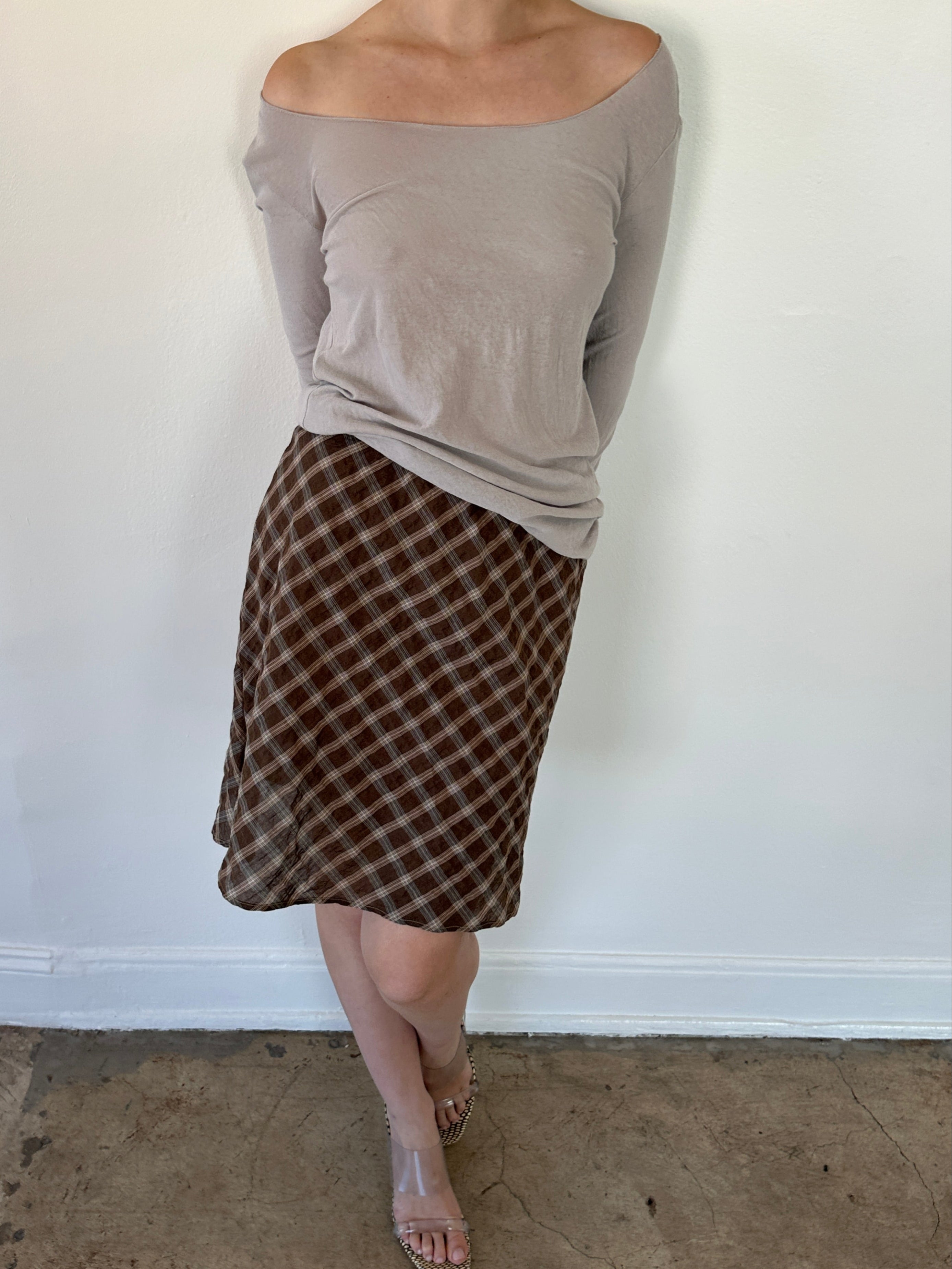 Women’s stretch long sleeve grey tee in cotton wool blend