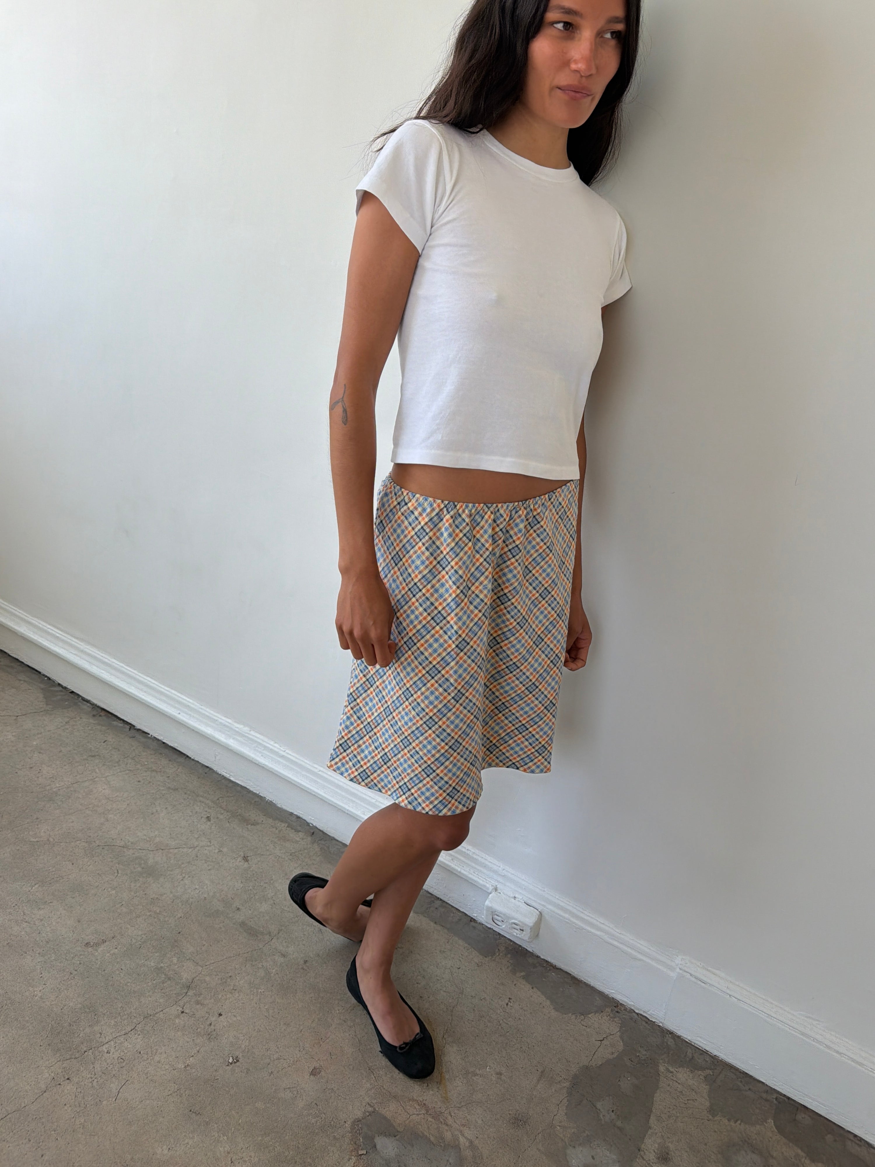 The 90's Bias Mini Skirt Orange and Blue Plaid