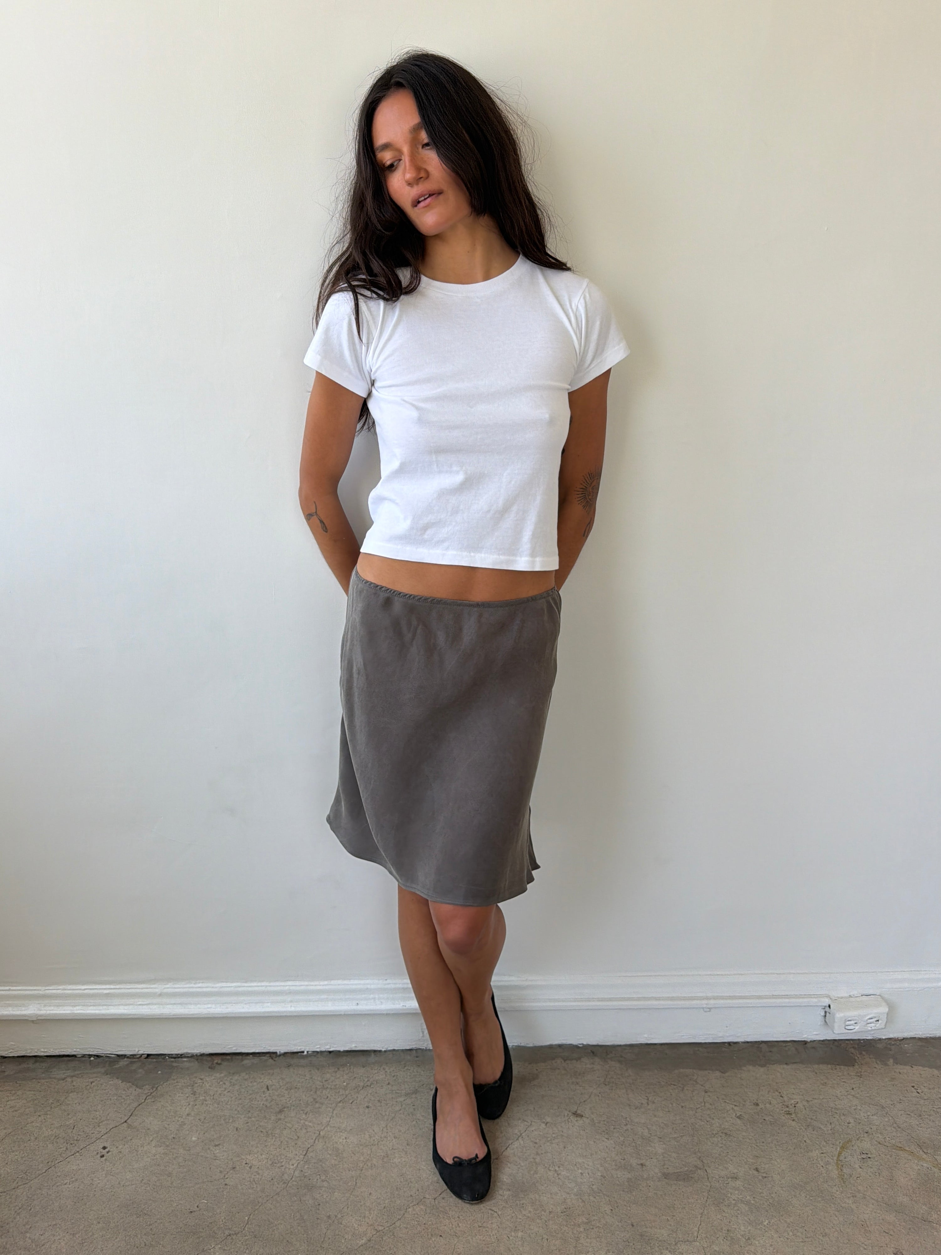 The 90's Bias Mini Skirt Grey Silk
