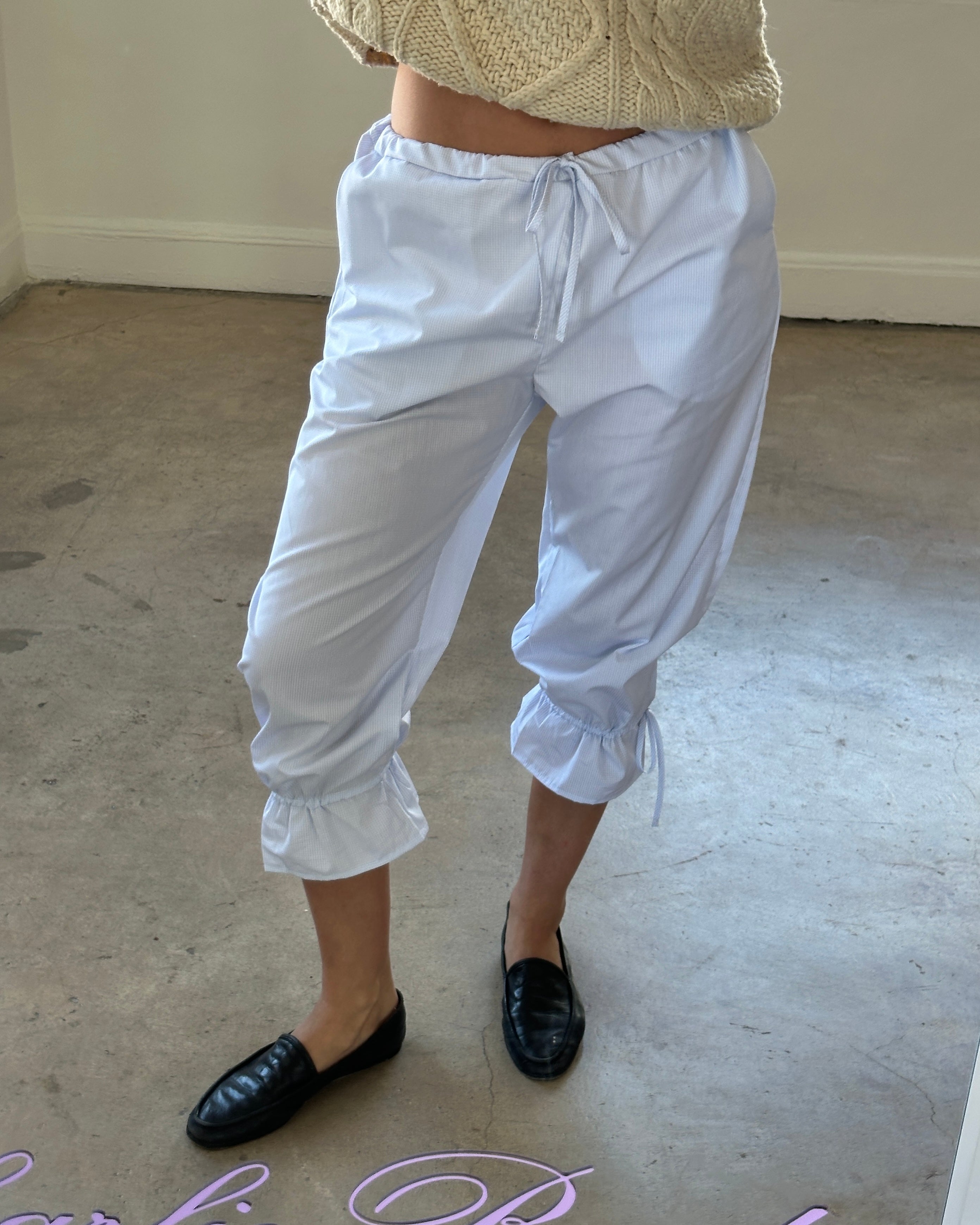 Women’s vintage-inspired light blue cotton bloomers in upcycled fabric
