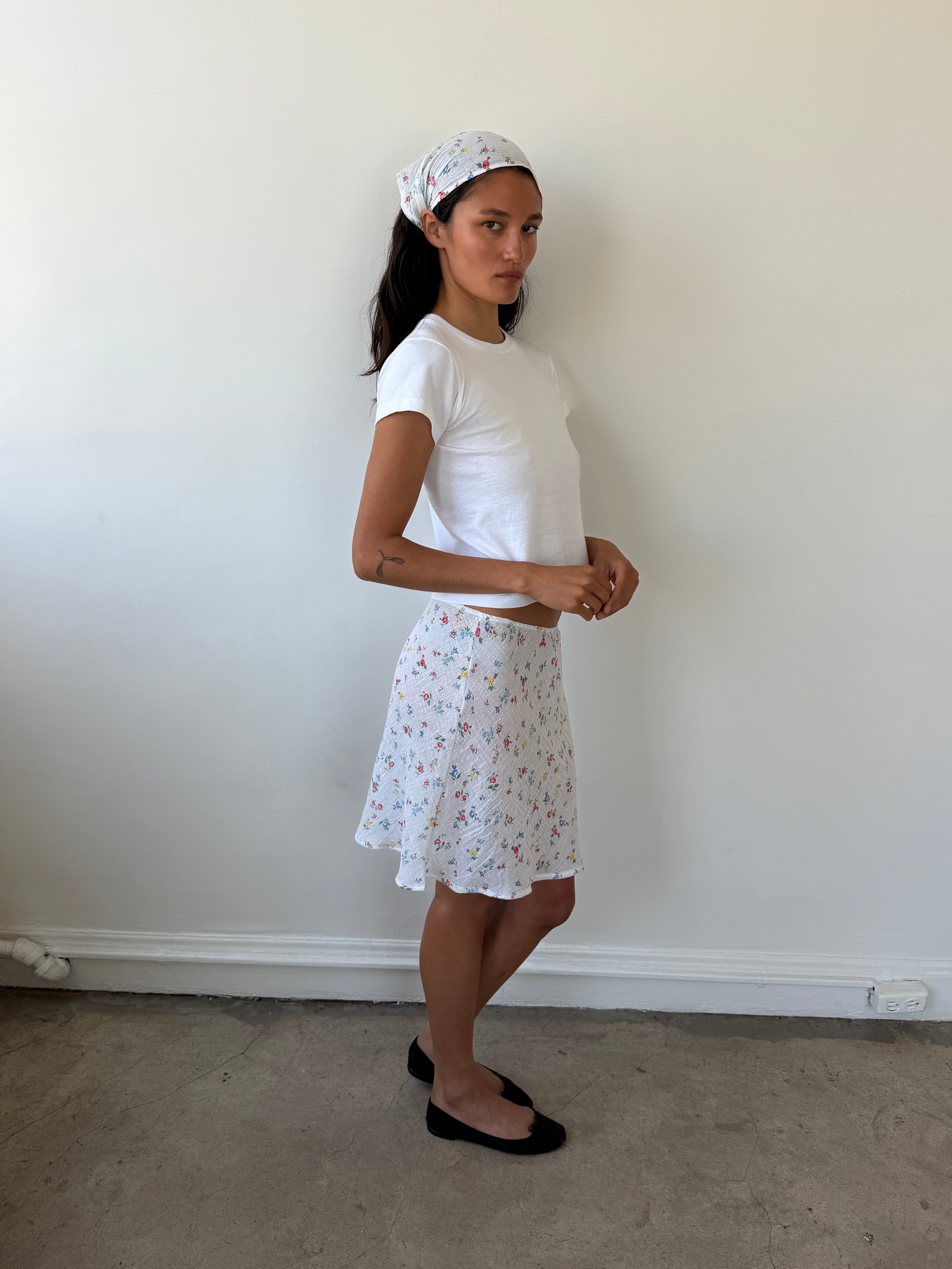 The 90's Bias Mini Skirt White Floral