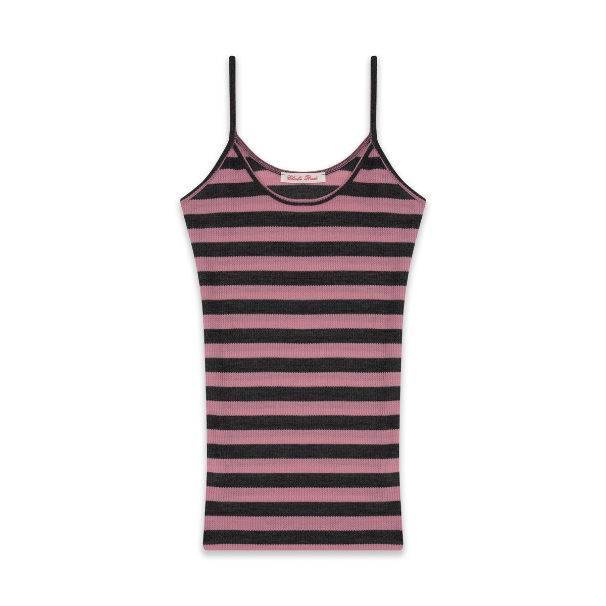 Starla Pink and Grey Stripe Waffle Tank Top