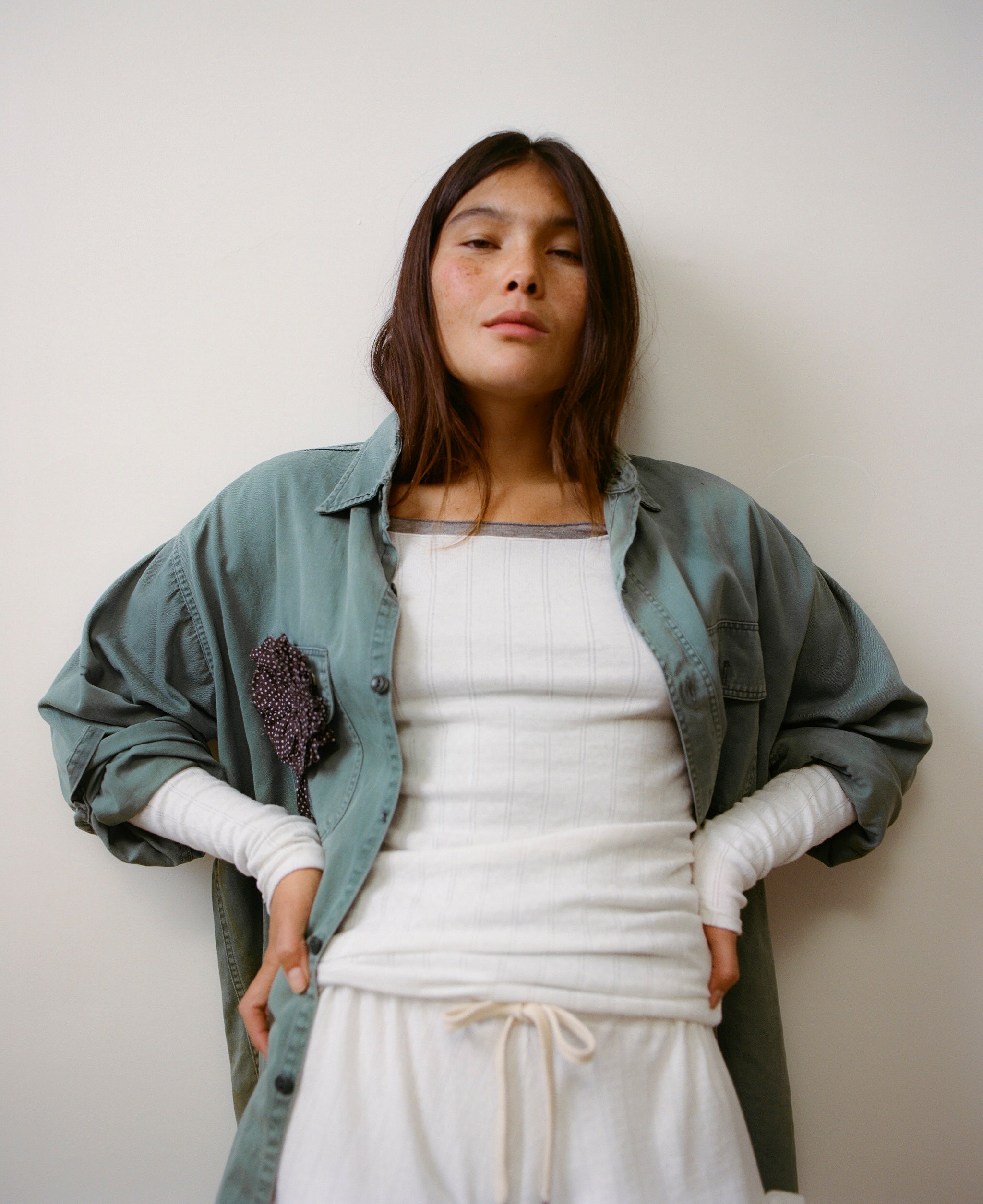 The Stretch Long Sleeve Pointelle White Tee